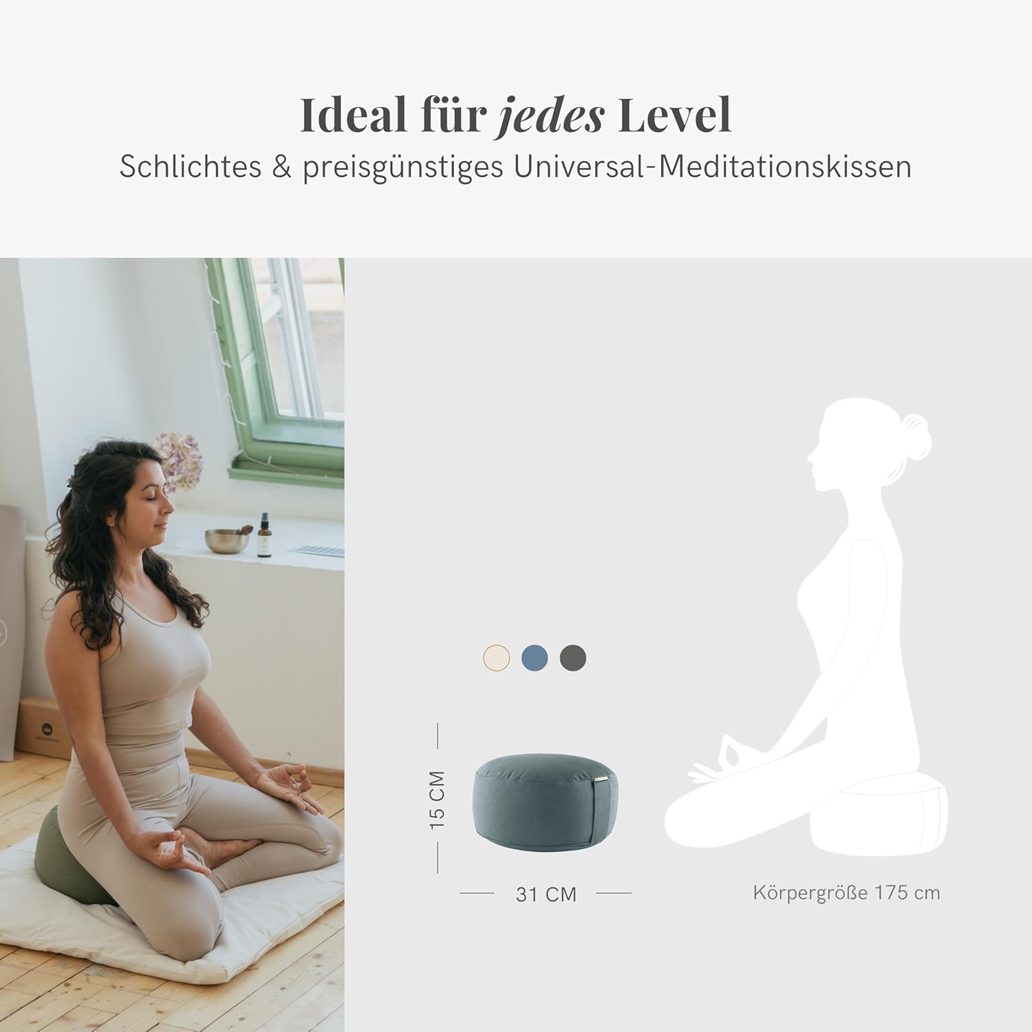 Lotuscrafts Yogakissen Meditationskissen Runder Lotus – Bezug aus nachhaltiger Bio-Baumwolle – GOTS-zertifiziert – Sitzhöhe 15 cm – Bequeme & entspannte Meditation – Yoga-Sitzkissen mit Dinkelfüllung – Bild 4