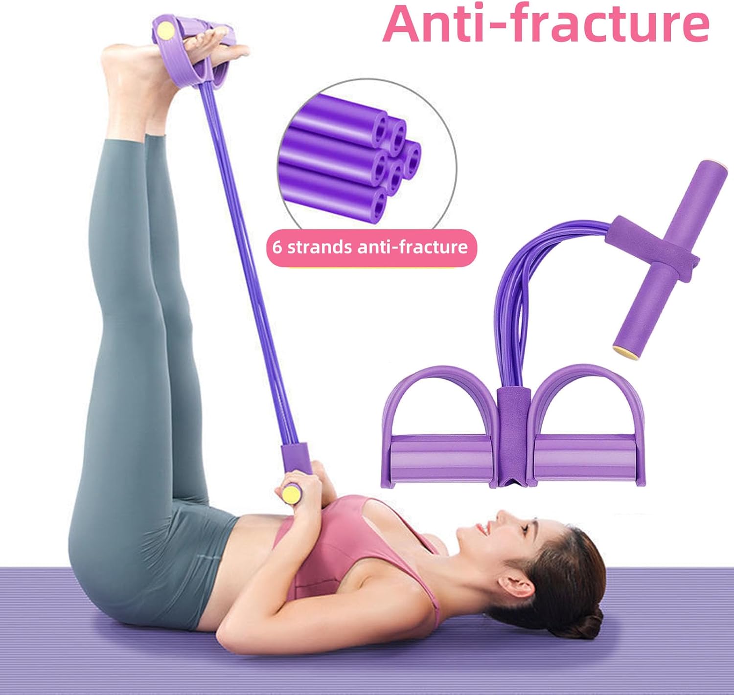 6 Tube Fitnessbänder mit Pedal – Elastischer Bauchtrainer für Zuhause, Workout-Band für Ganzkörperübungen & Krafttraining – Bild 3