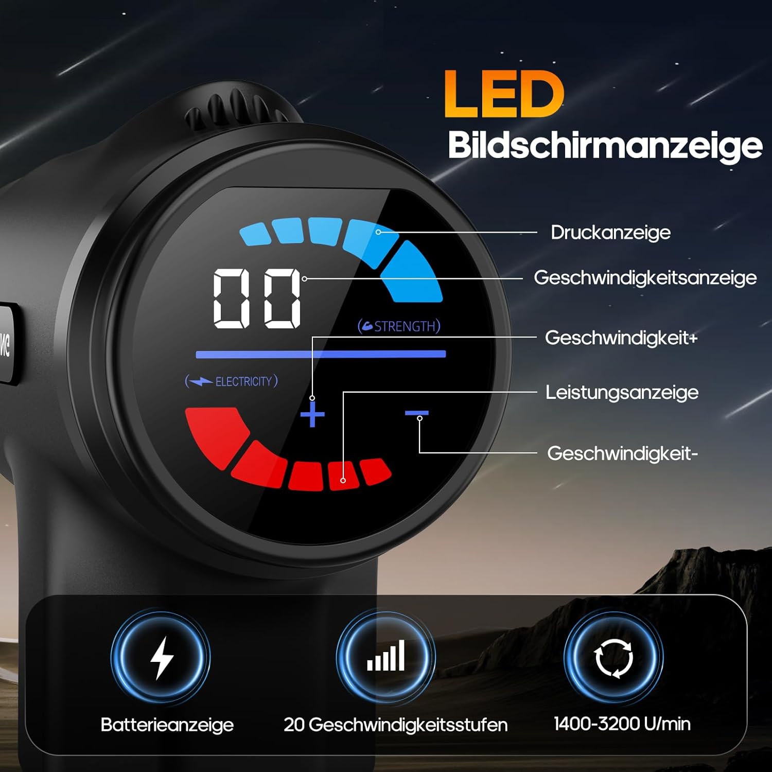 Massagepistole mit Wärmefunktion, AERLANG Muskelmassagepistole, Massagegerät mit LED-Anzeige, Handmassagegerät Geschenke für Männer, Massagepistole mit 20 einstellbaren Stufen und 7 Massageköpfen – Bild 3