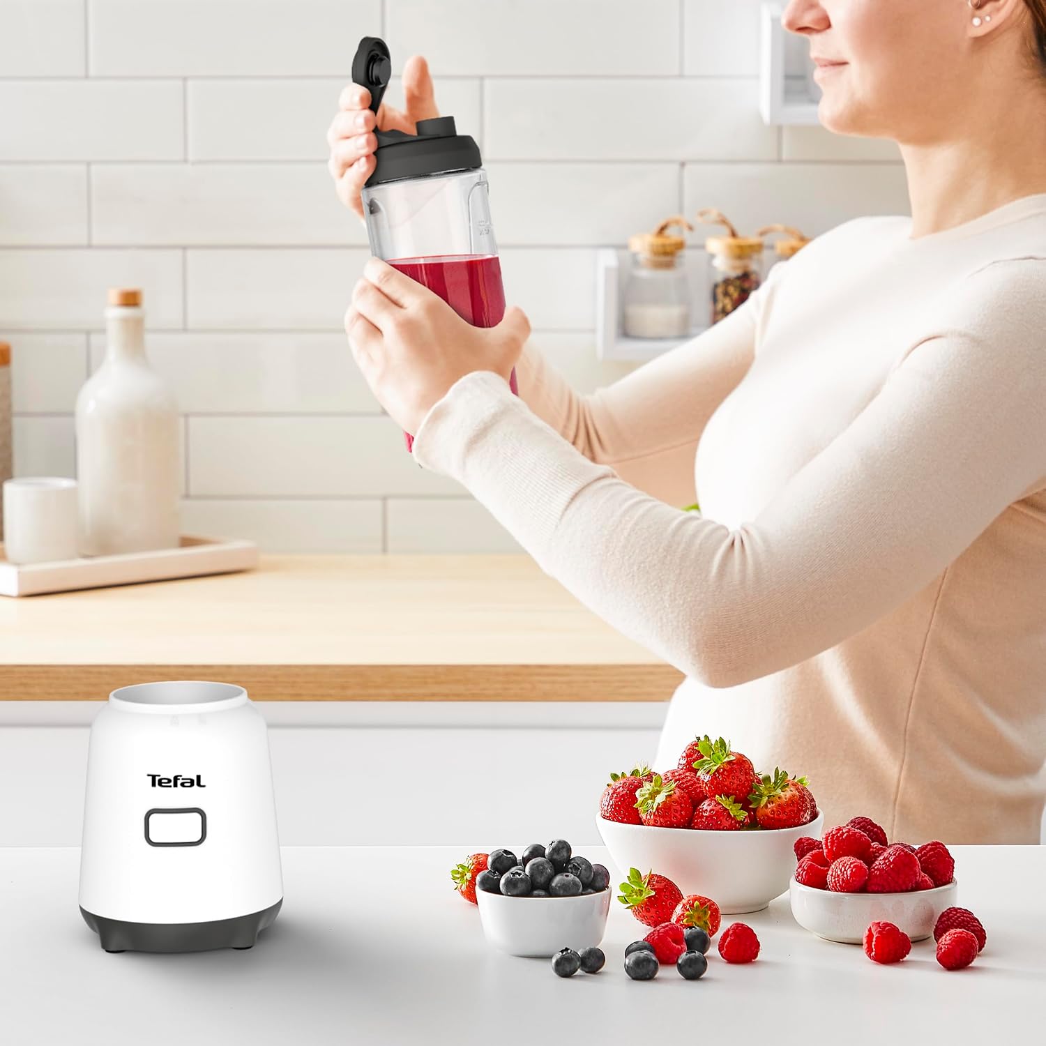 Tefal Mix & Move BL1501 300 Watt Premium Tritan To-Go-Flasche, platzsparendes Design, abnehmbare Klingen, einfache ergonomische Ein-Knopf-Bedienung, Weiß/Schwarz – Bild 5