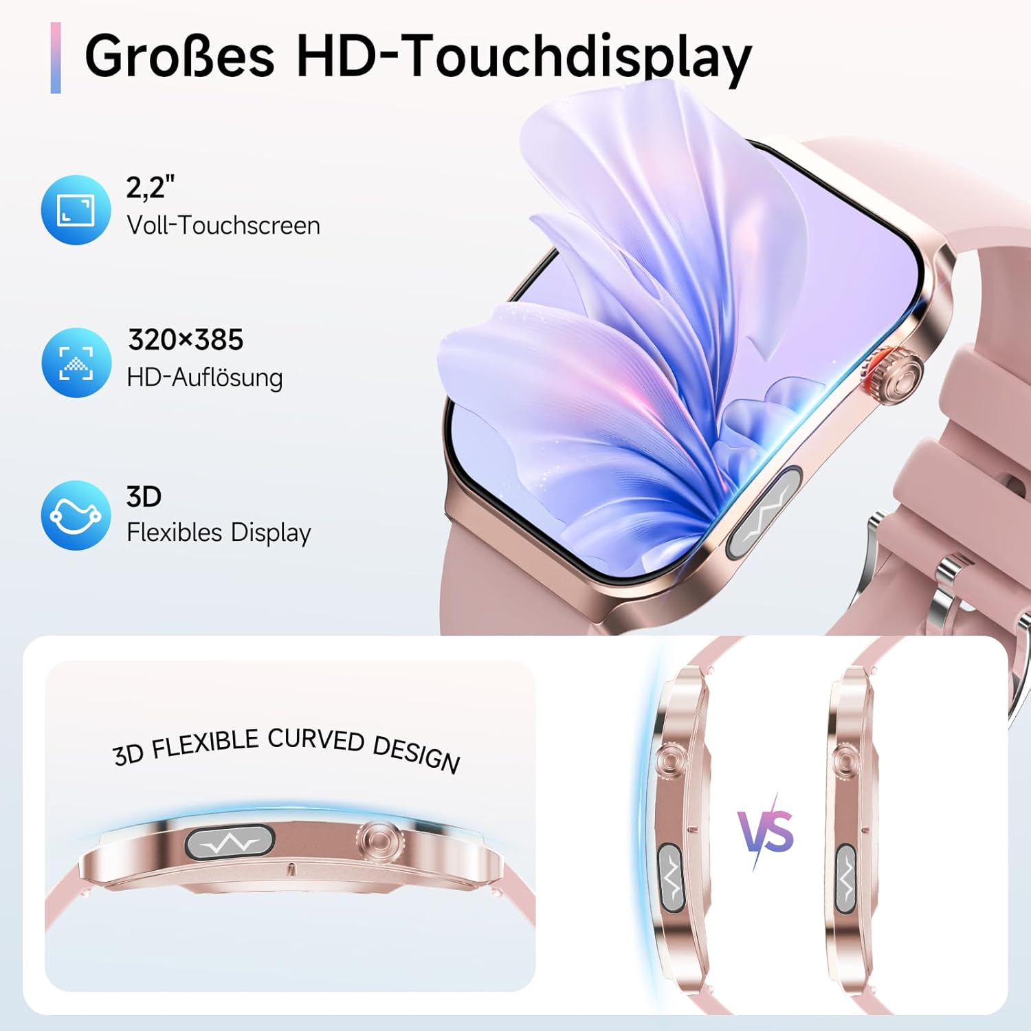 2026 Damen-Smartwatch mit EKG + HRV/BMI/Mikro-Gesundheitscheck, 2,2-Zoll-Upgrade-Gesundheitsuhr mit 3D-gebogenem Display und 24-Stunden-Herzfrequenz-Schlafmonitor für Android/iOS – Bild 3