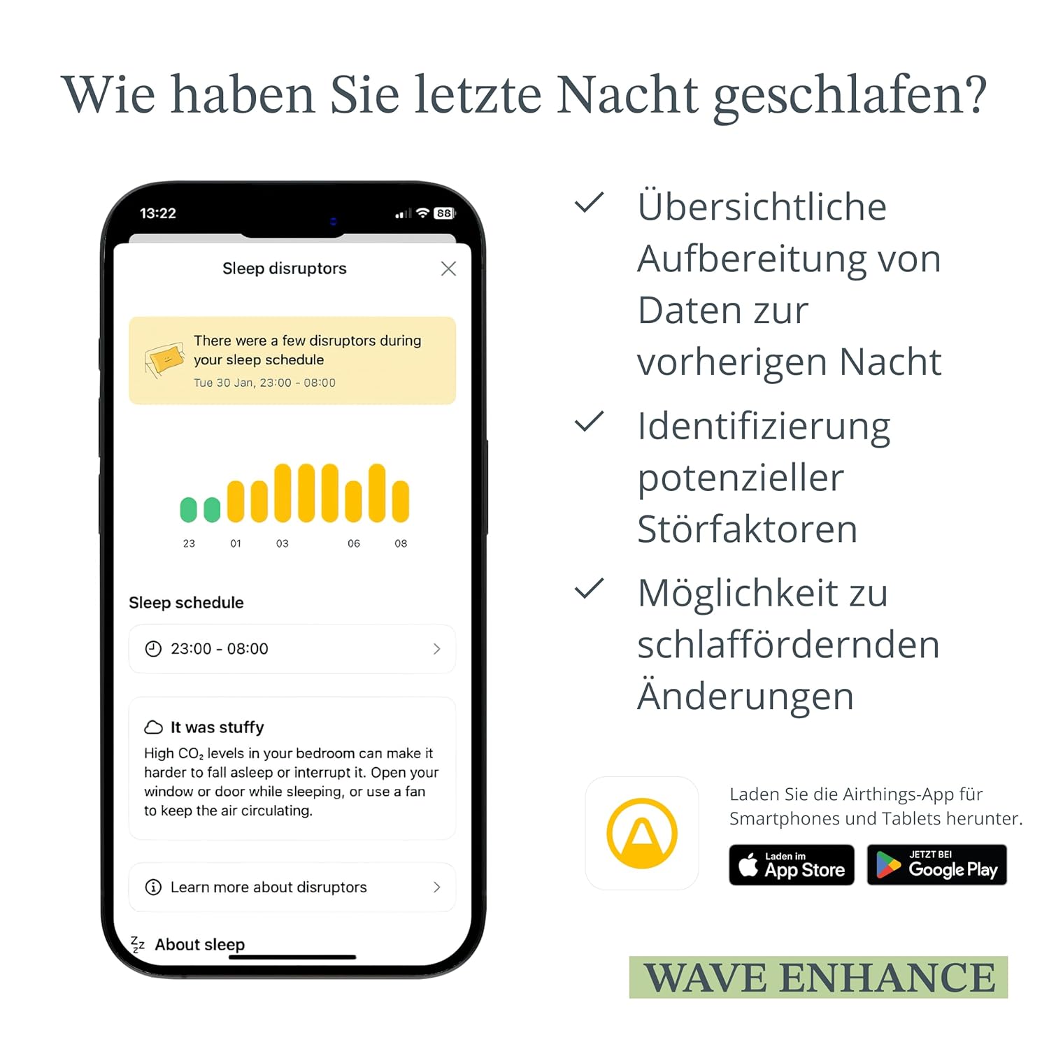 Airthings 321 Wave Enhance kompakter Raumluftqualitätsmonitor (CO2-, VOC-, Luftfeuchtigkeits-, Temperatur-, Druck- und Umgebungsgeräusch- und Lichtsensoren) für Schlafzimmer und Arbeitszimmer – Bild 5