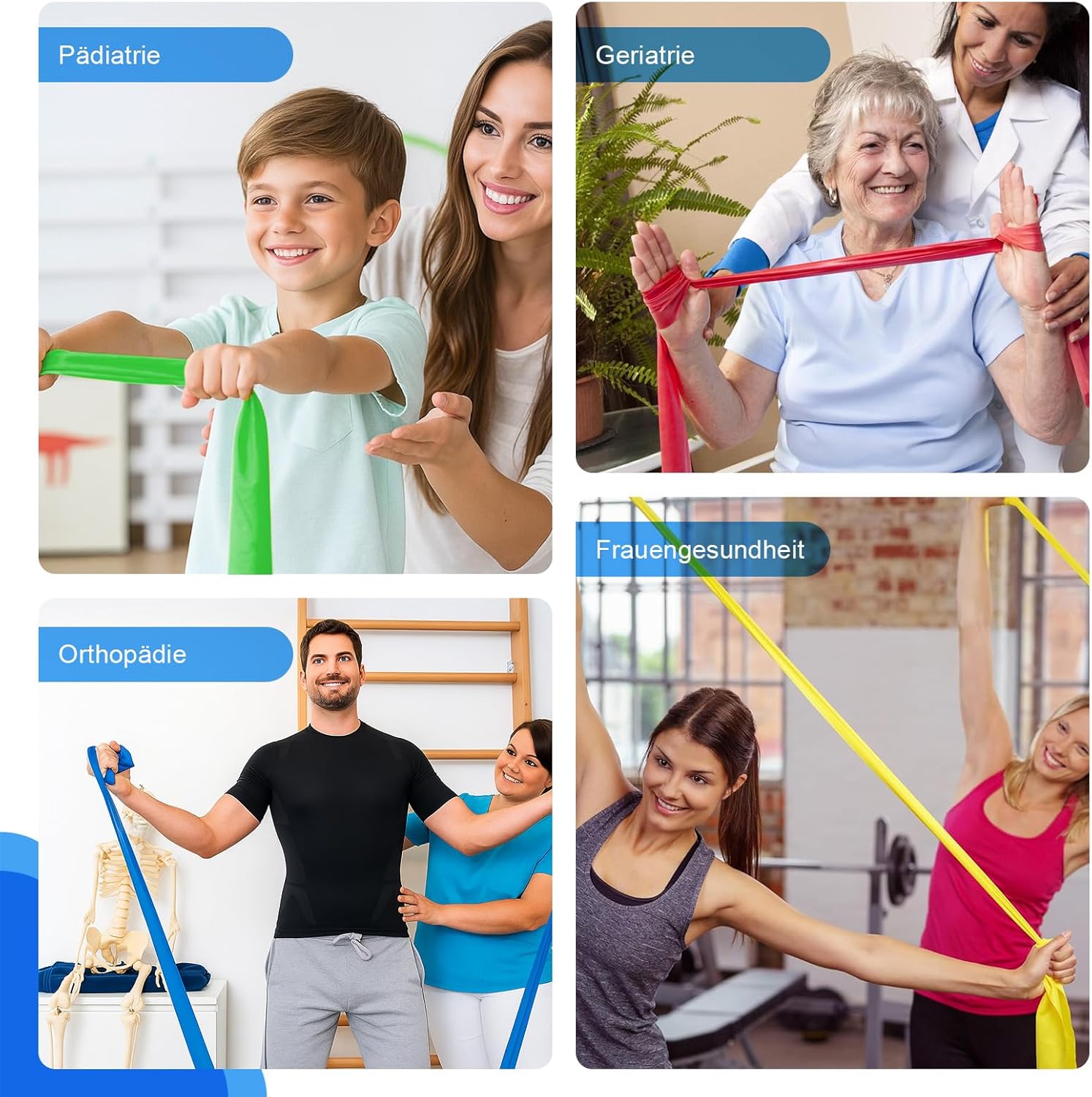 SURFOU Fitnessbänder-Set mit 4 Widerstandsstufen, hautfreundliche Widerstandsbänder mit Tragetasche, Übungsband, ideal für Fitnessstudio, Zuhause, Yoga, Pilates, Krafttraining und Rehabilitationstraining – Bild 6