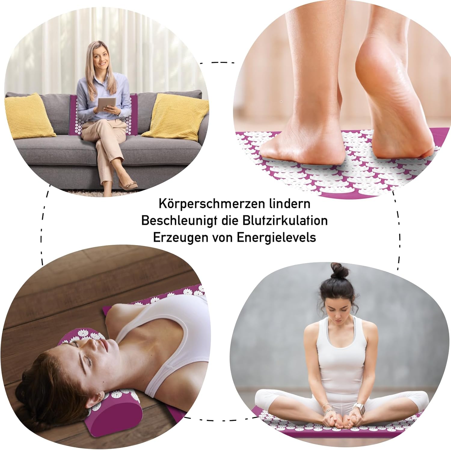 Akupressurmatte, Akupunkturmatte, Akupressurmatte mit Kissen, Akupressurmatte, Massagematte, Akupressur-Set Lila, Akupressurmatte Rücken, Shiatsu-Matte, Fakirmatte, Lila – Bild 3