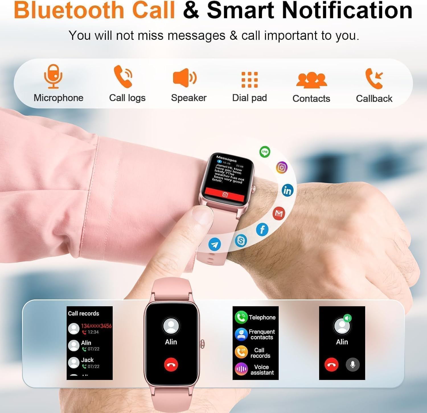 Soudorv Smartwatch Herren Damen, 1,57" HD Fitnessuhr Herren mit Telefonfunktion, Wasserdicht Aktivitätstracker 110+ Sportmodi, Fitness Tracker mit Schlafmonitor Schrittzähler, Uhr für Android/iOS – Bild 3