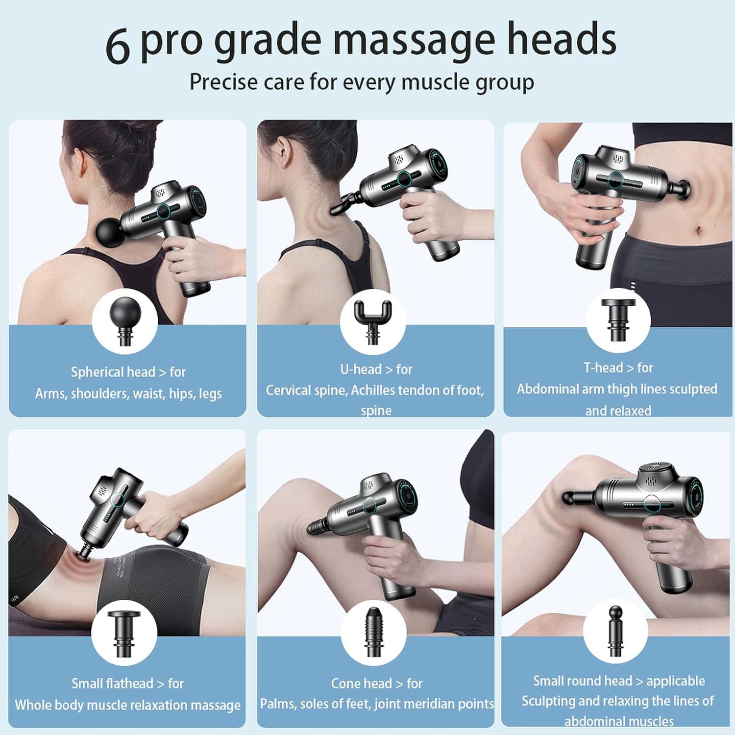 Mini-Massagepistole, elektrisches Massagegerät für Nacken und Schulter, Tiefengewebe-Muskelmassagepistole für Sportler, extrem leise 3200 U/min, 6 Stufen und 6 Köpfe, wiederaufladbar über USB-C (grün) – Bild 10