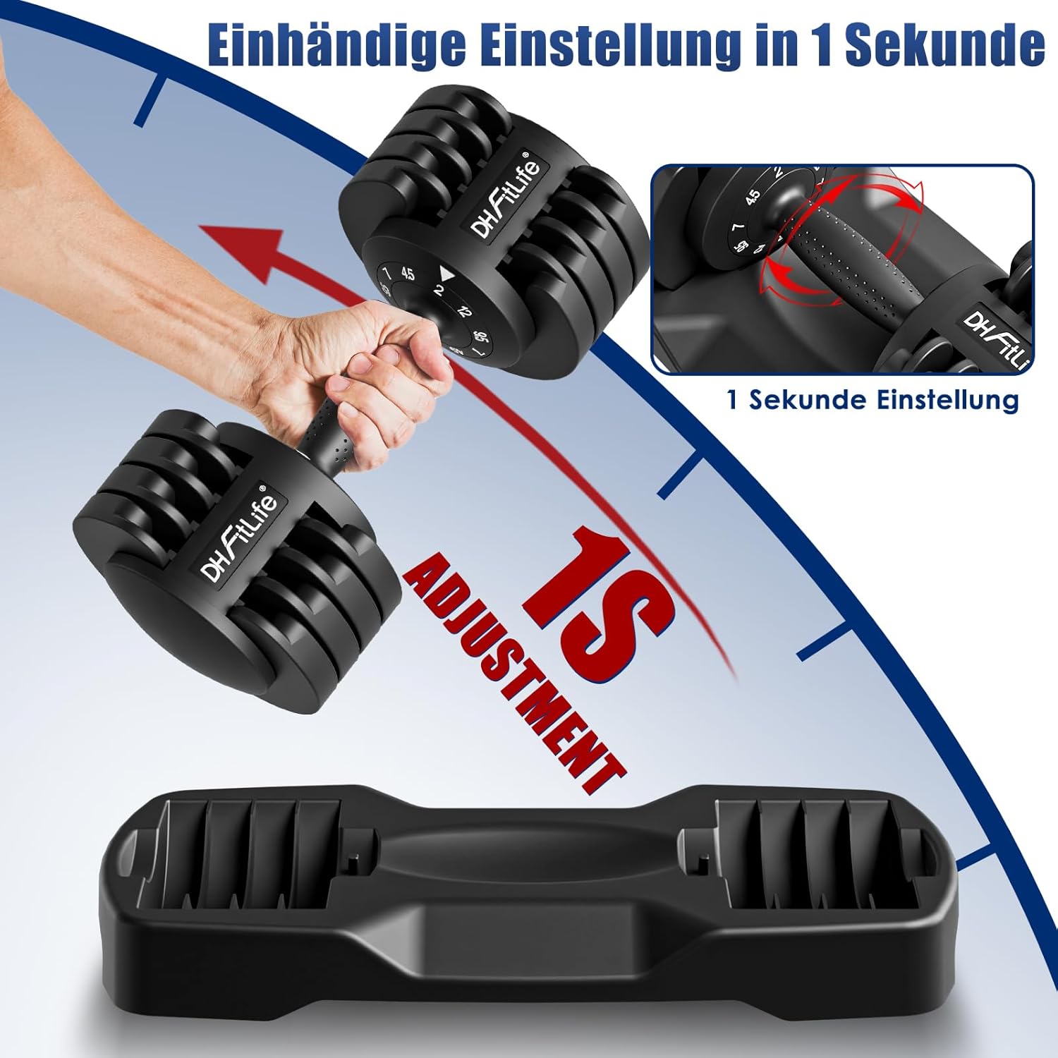 DH FitLife 12 kg verstellbare Kurzhanteln 2 bis 12 kg mit 5 Gewichtsstufen, Kurzhantel-Set mit Hantelscheiben, verstellbare Kurzhanteln, variable Gewichte 5 in 1, 2er-Set – Bild 3