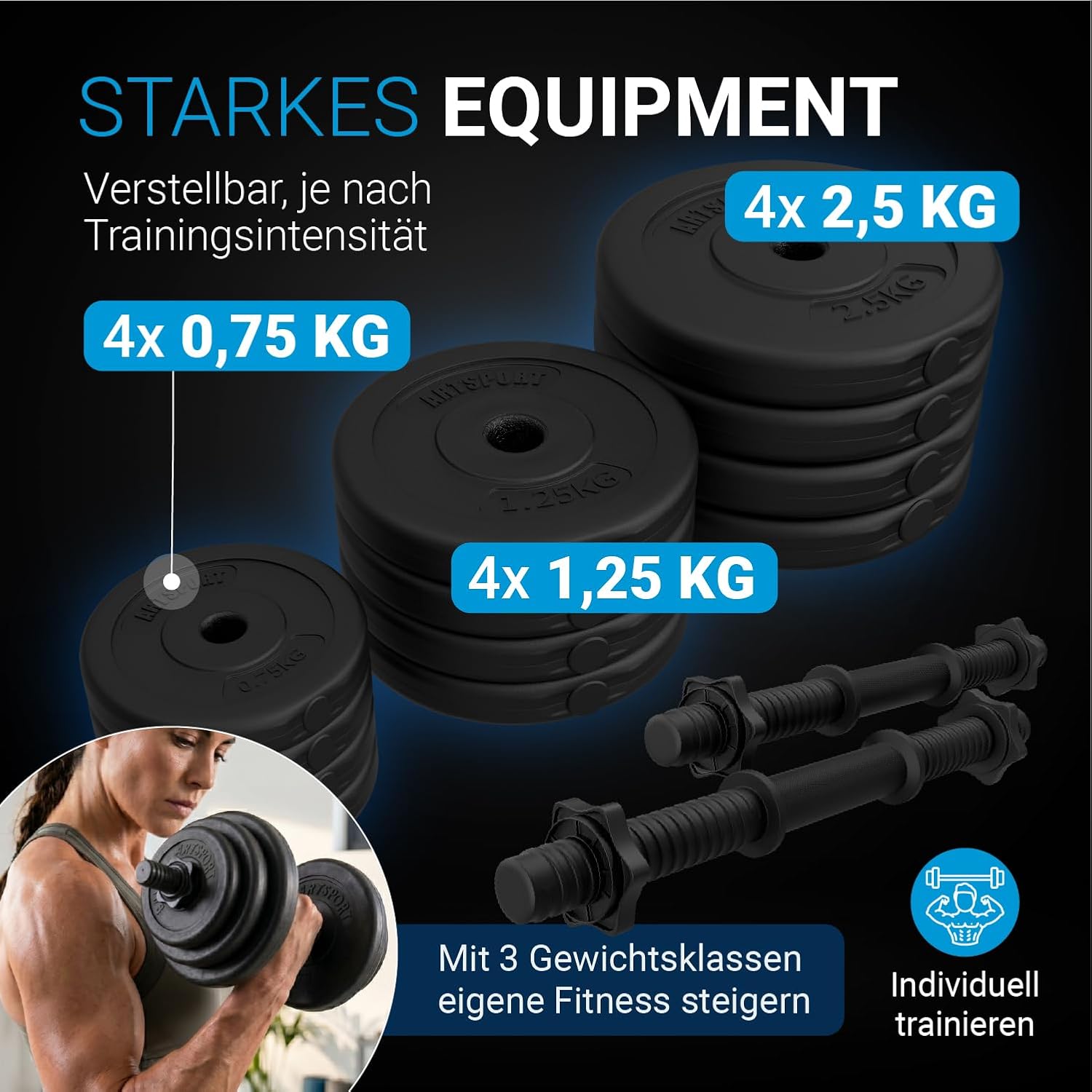 ArtSport 2er-Hantelset 20/30/40 kg – Hantelset mit 2 Hanteln, Gewichten und 4 Spinlock-Kragen – Bild 3