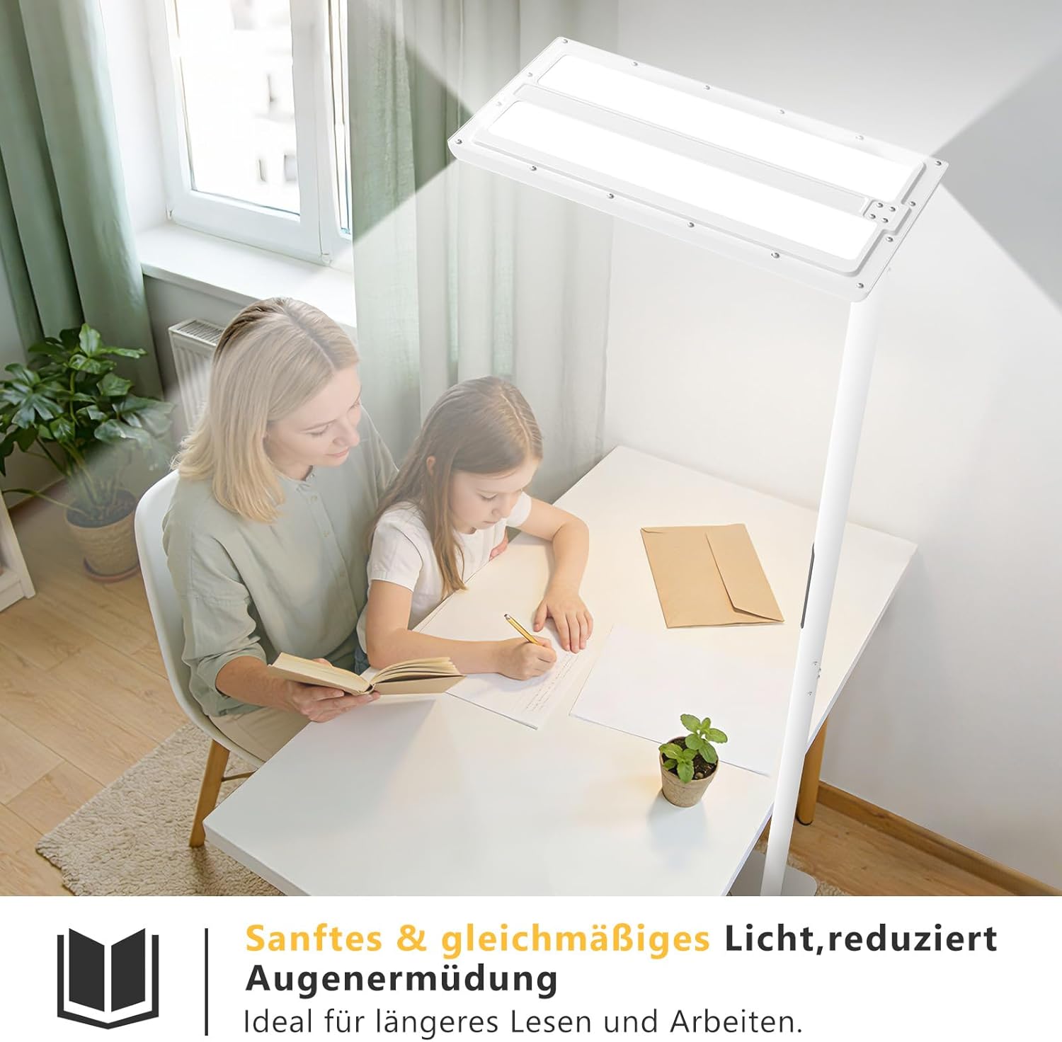 LES FLEURS LED-Büro-Stehleuchte, 196 cm Vollspektrum-Leseleuchte mit Augenschutz, 100 W dimmbare Stehleuchte mit 10100 lm Tageslichtlampe für Wohnzimmer, Schlafzimmer, Arbeitszimmer und Büro – Bild 6