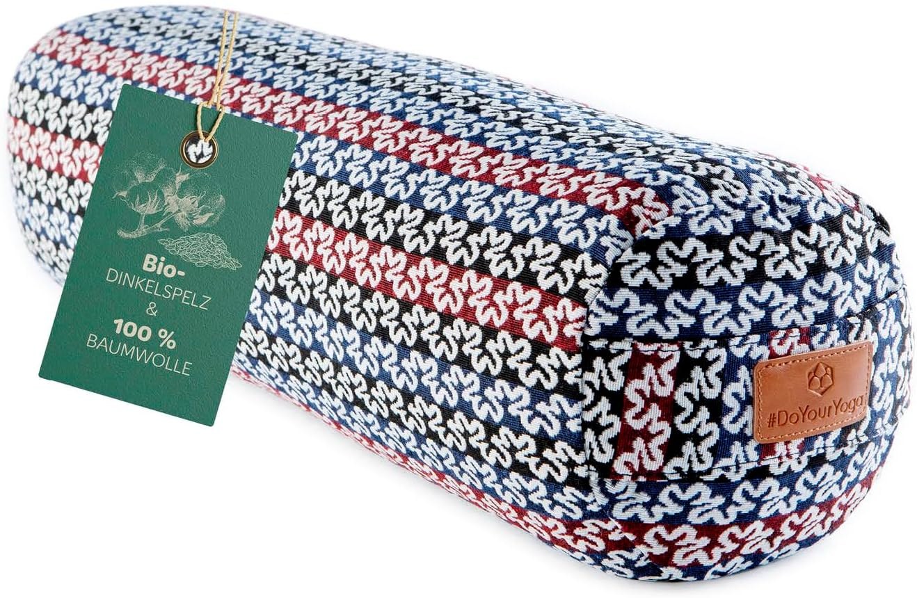 Rundes Yoga Bolster „Krishna“ mit Bio-Dinkelspelz / Länge ca. 68 cm und Durchmesser ca. 22 cm - Yogakissen / Dinkelspelzfüllung / maschinenwaschbar und hautfreundlich / Sitzkissen / Meditation