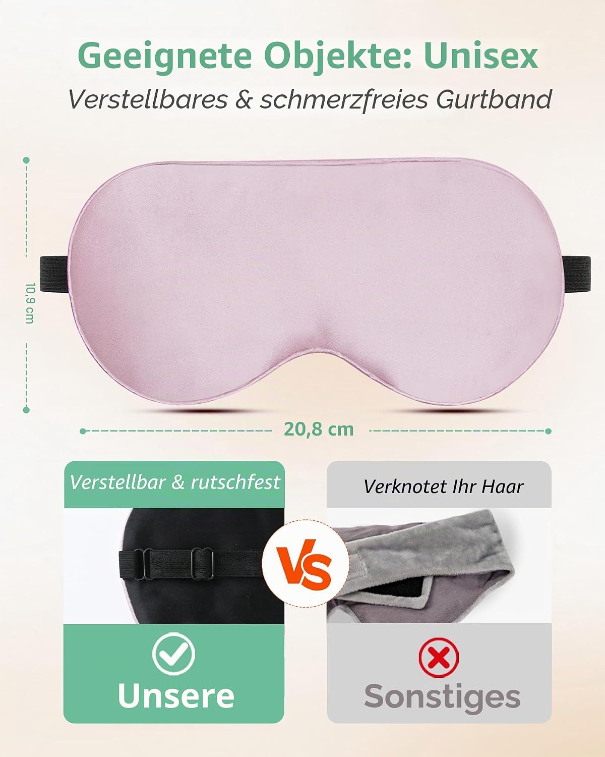 Schlafmaske aus Seide, 2er-Pack, Augenmaske aus 100 % echter natürlicher reiner Seide mit verstellbarem Riemen, Augenmaske zum Schlafen, BeeVines Augen-Schlafschutz für Yoga-Reisen, blockiert Licht – Bild 4