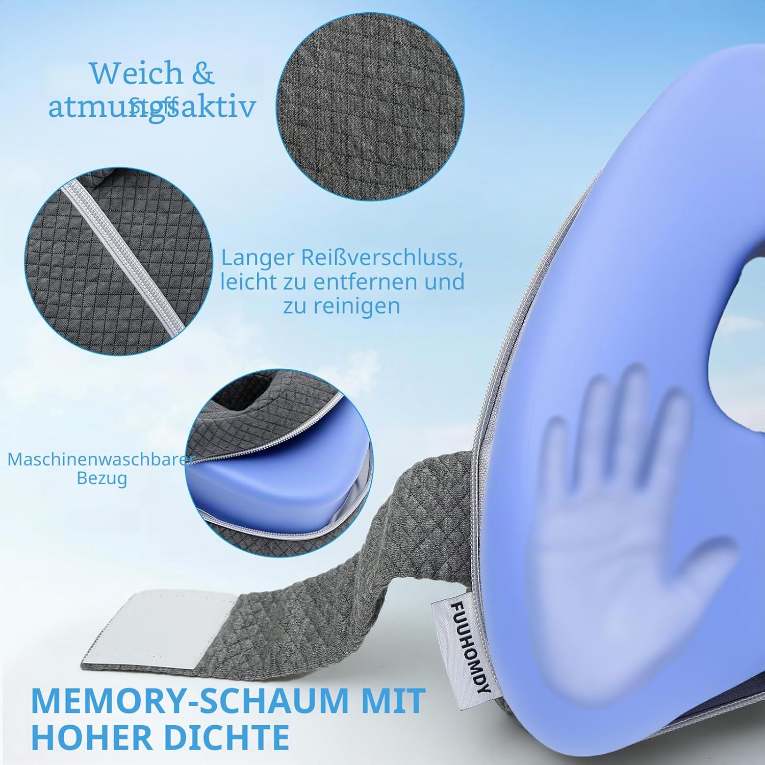Kniekissen, Memory Foam Beinkissen zum Schlafen auf der Seite mit waschbarem Kissenbezug und Kniekissen zur Linderung von Hüft- und Ischiasschmerzen,Stütze für den unteren Rücken,Knie–Grau – Bild 3