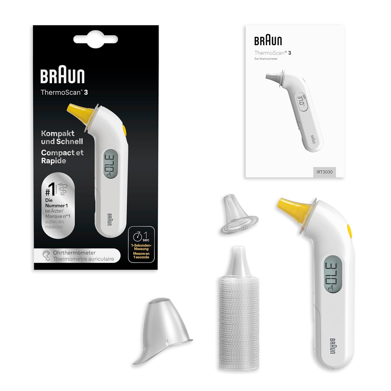 Braun ThermoScan 3 Ohrthermometer, schnell, 1-Sekunden-Messung, akustische Fiebermeldung, digitale Anzeige, für Babys und Kleinkinder geeignet, die Marke Nr. 1 bei Ärzten, IRT3030 – Bild 6