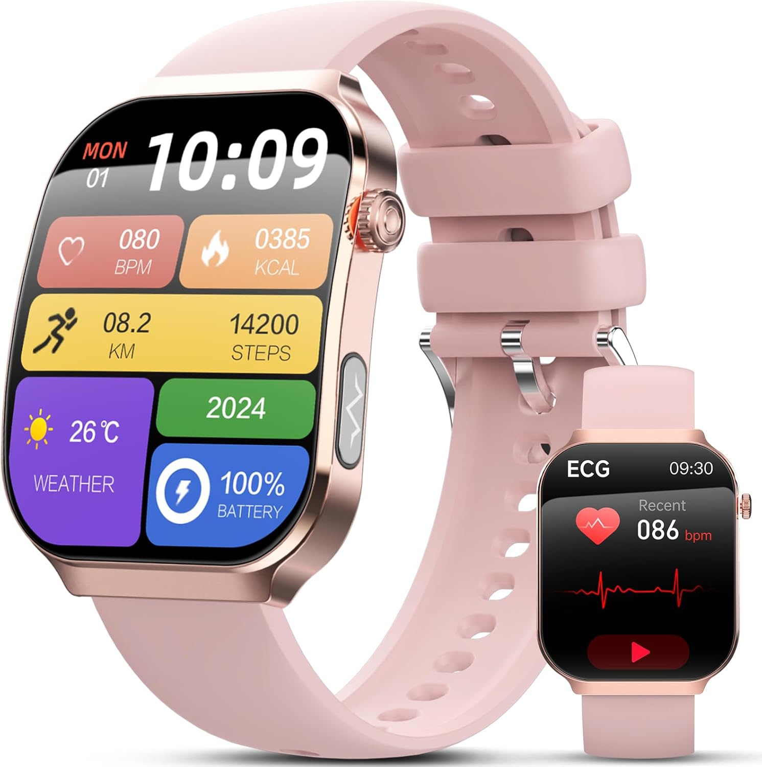 2026 Damen-Smartwatch mit EKG + HRV/BMI/Mikro-Gesundheitscheck, 2,2-Zoll-Upgrade-Gesundheitsuhr mit 3D-gebogenem Display und 24-Stunden-Herzfrequenz-Schlafmonitor für Android/iOS