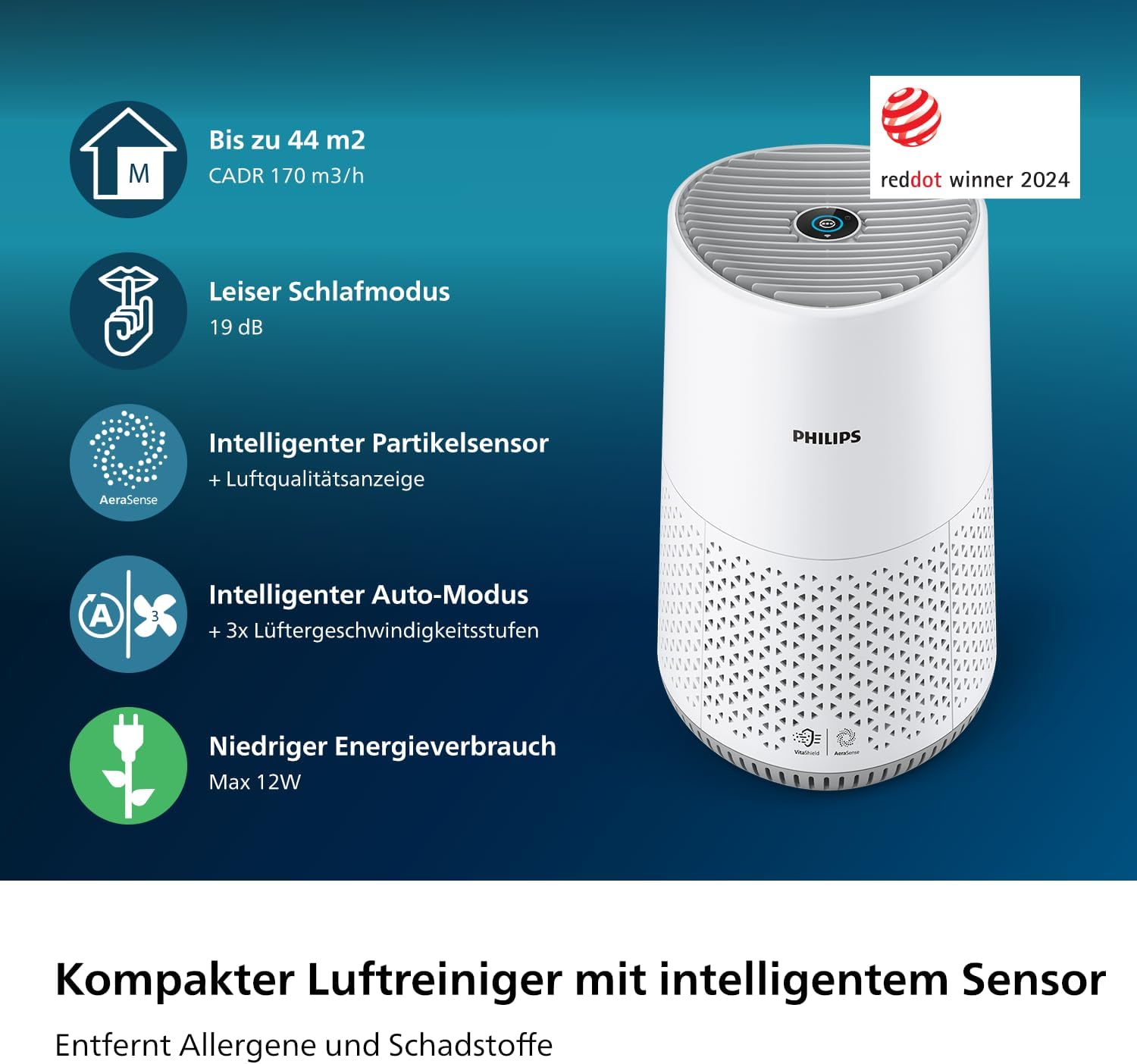 Philips Luftreiniger 600 Serie, energieeffizient mit Smart Sensor, für Allergiker, HEPA-Filter entfernt 99,97 % der Schadstoffe, deckt bis zu 44 m² ab, App-Steuerung, weiß (AC0651/10) – Bild 3