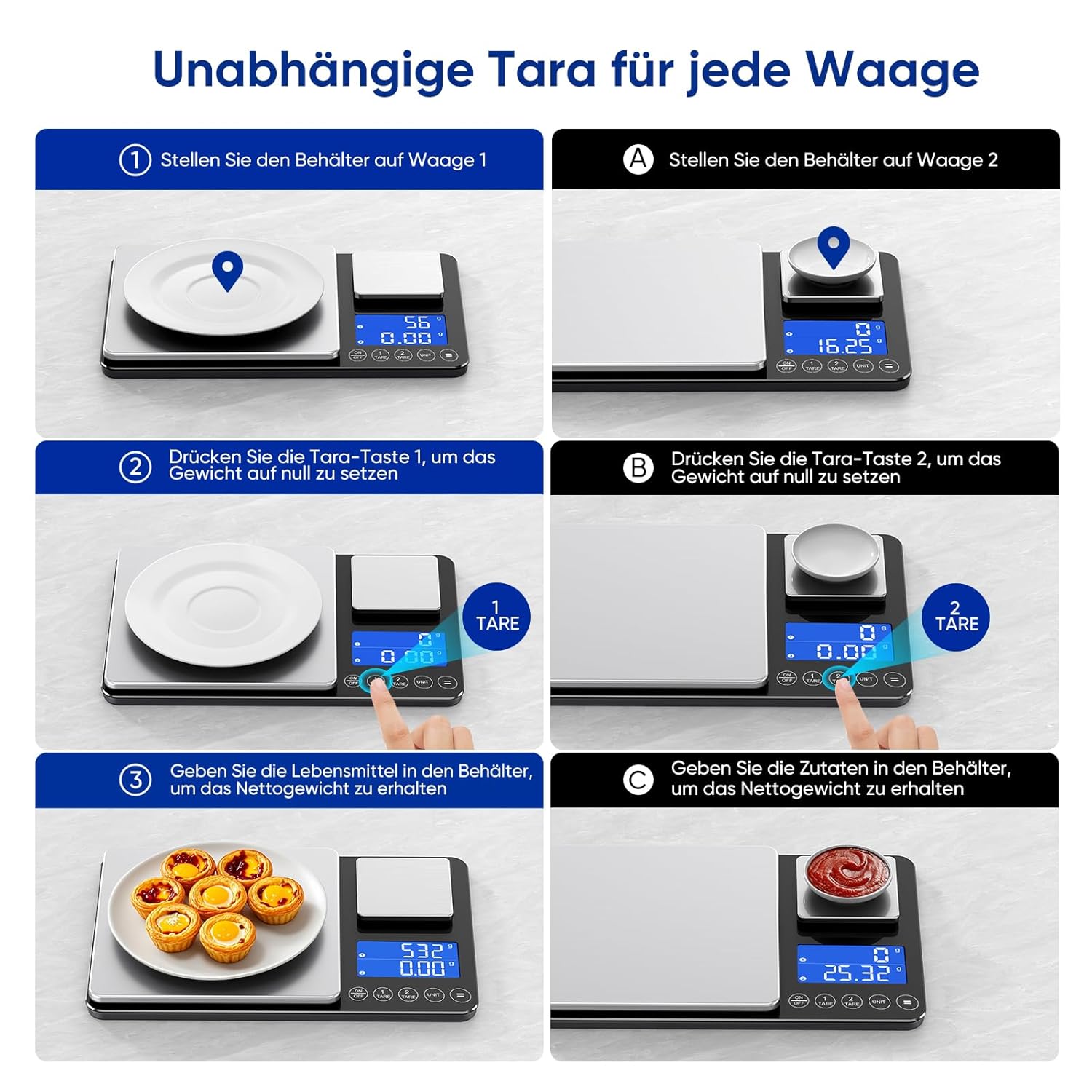 KUAIVO Digitale Küchenwaage 15 kg / 0,01 g, hochpräzise Zweibereichs-Küchenwaage mit Addierfunktion, Tara-Funktion, 7 Maßeinheiten, Küchenwaage zum Kochen und Brotbacken, inklusive Batterien – Bild 5