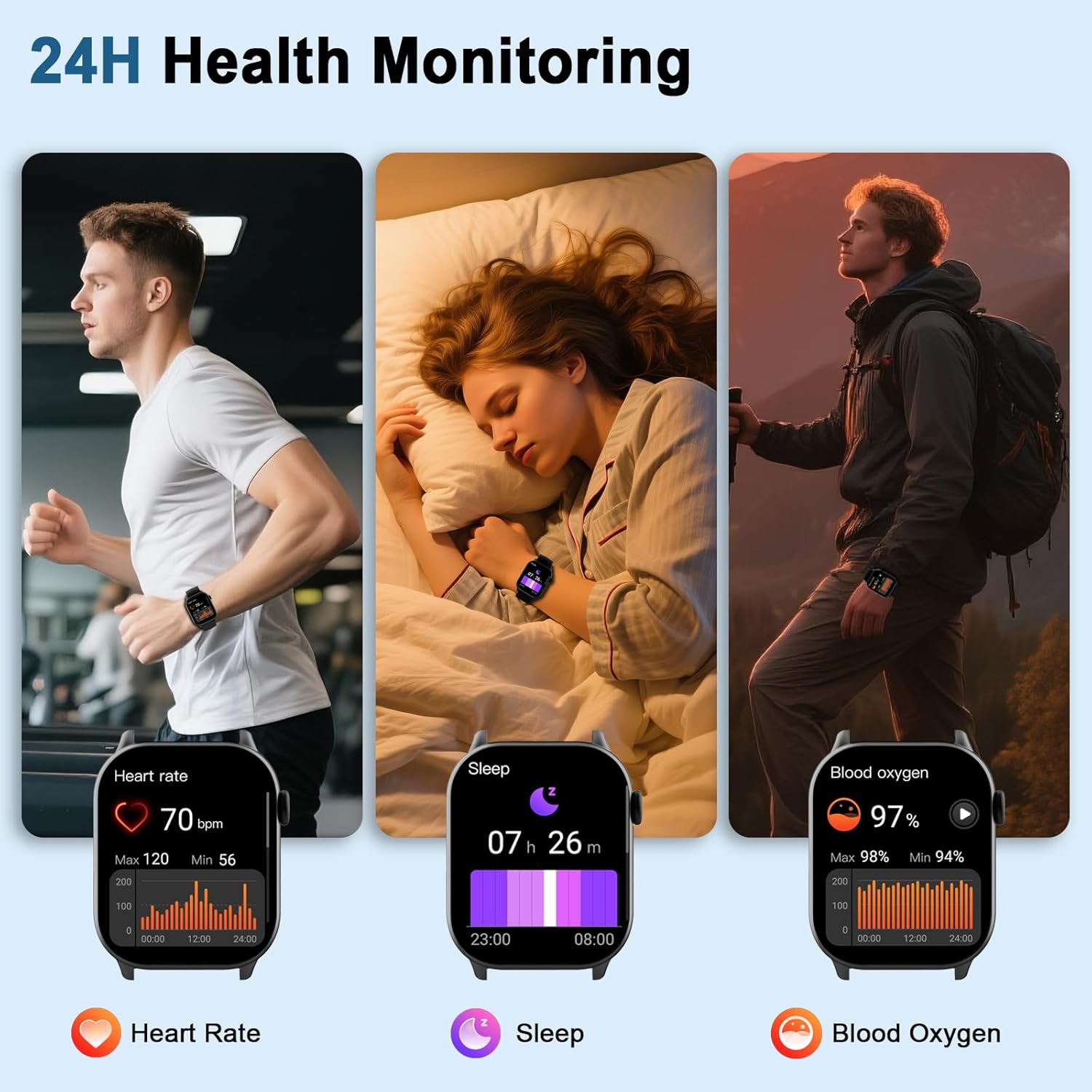 Smartwatch Herren Damen 1,96 Zoll HD Fitnessuhr mit Telefonfunktion Smart Watch mit SpO2 Herzfrequenzmesser Schlafmonitor Schrittzähler Uhr 110+ Sportmodi Fitness Tracker IP68 Wasserdicht Sport – Bild 4