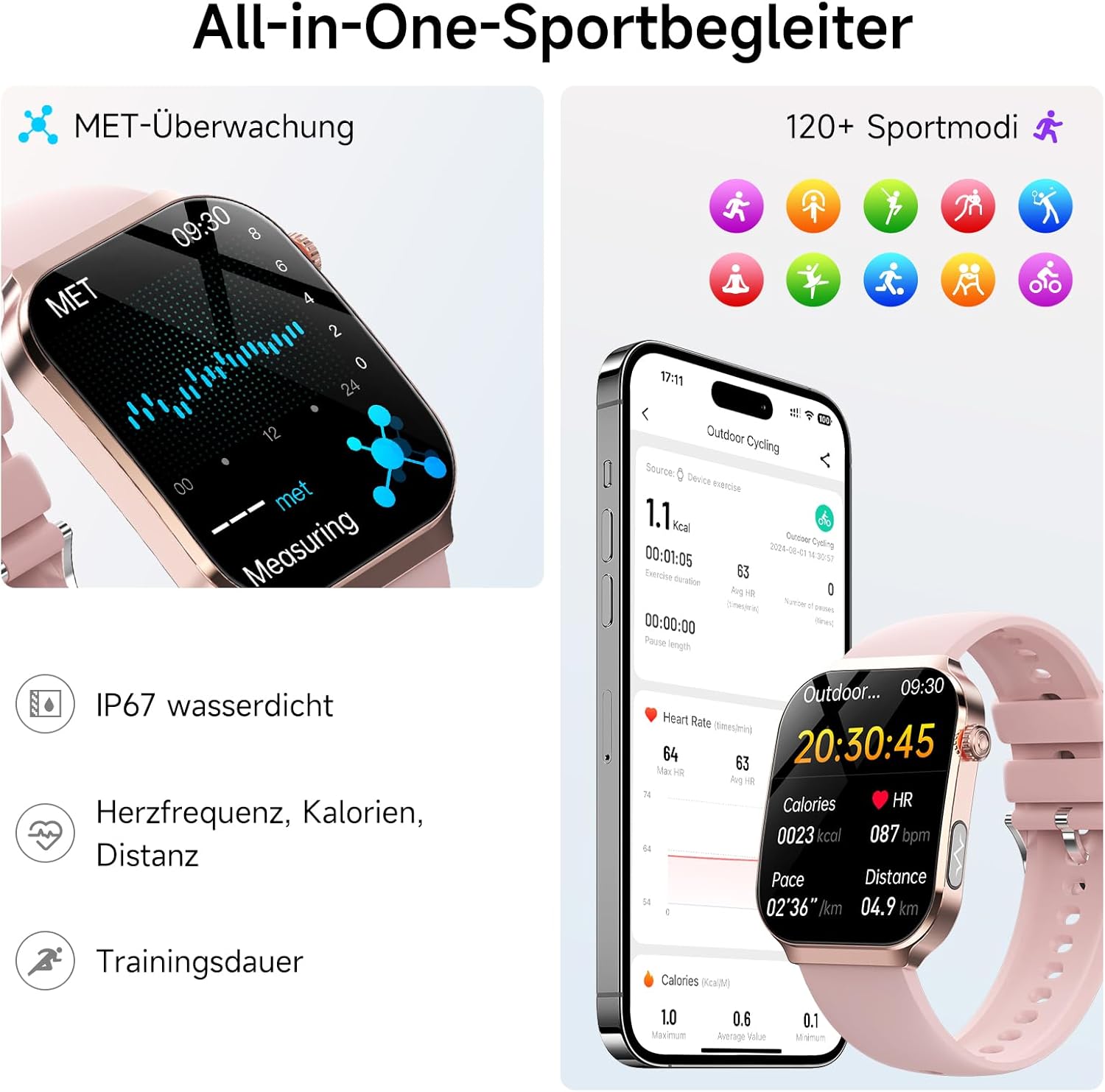 2026 Damen-Smartwatch mit EKG + HRV/BMI/Mikro-Gesundheitscheck, 2,2-Zoll-Upgrade-Gesundheitsuhr mit 3D-gebogenem Display und 24-Stunden-Herzfrequenz-Schlafmonitor für Android/iOS – Bild 6