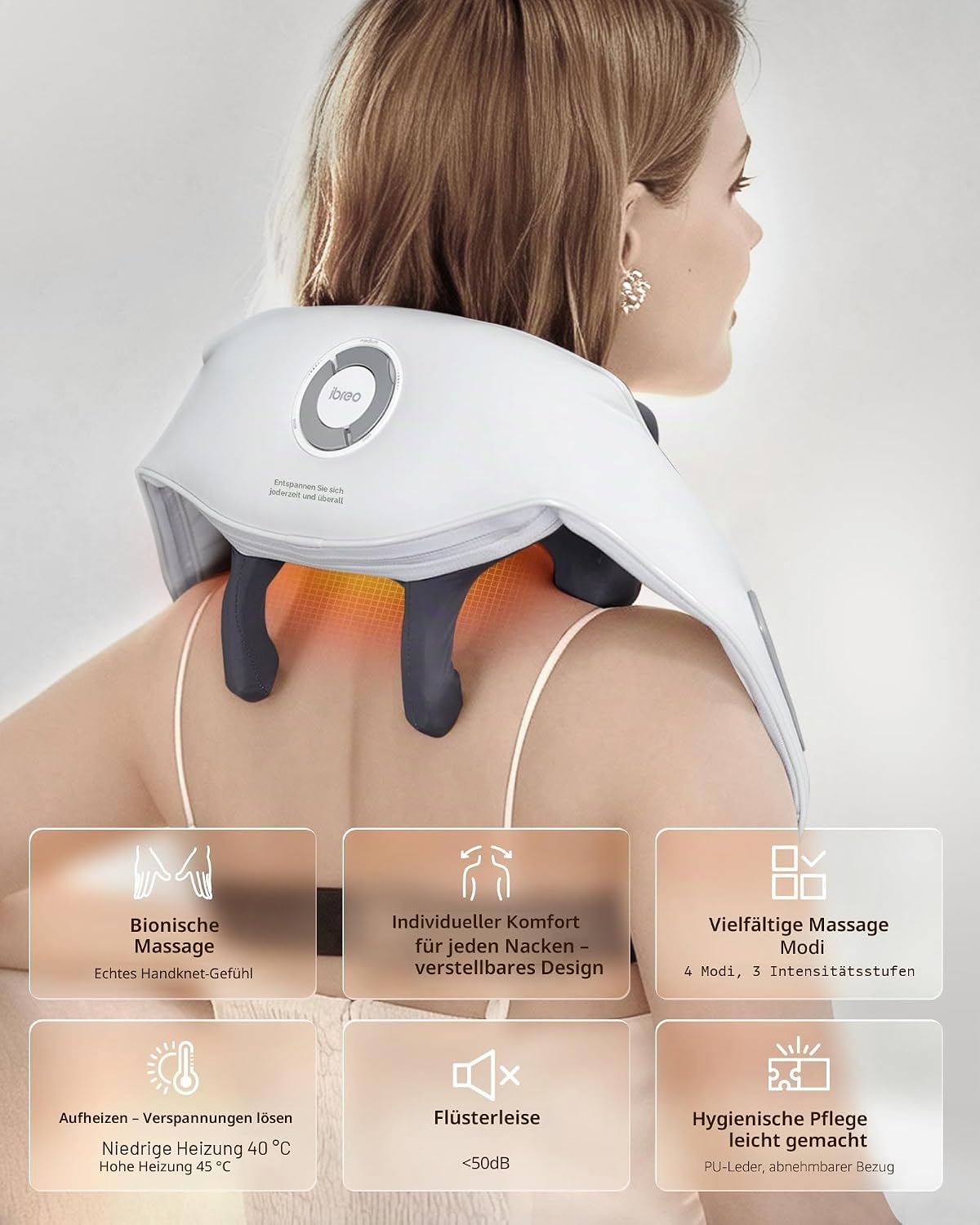 Kabelloses elektrisches Nackenmassagegerät mit Wärme, einstellbarer Abstand | Shiatsu-Massage, 3D-Tiefengewebeknetung, wiederaufladbar und mehrere Modelle zur Schmerzlinderung – Bild 2