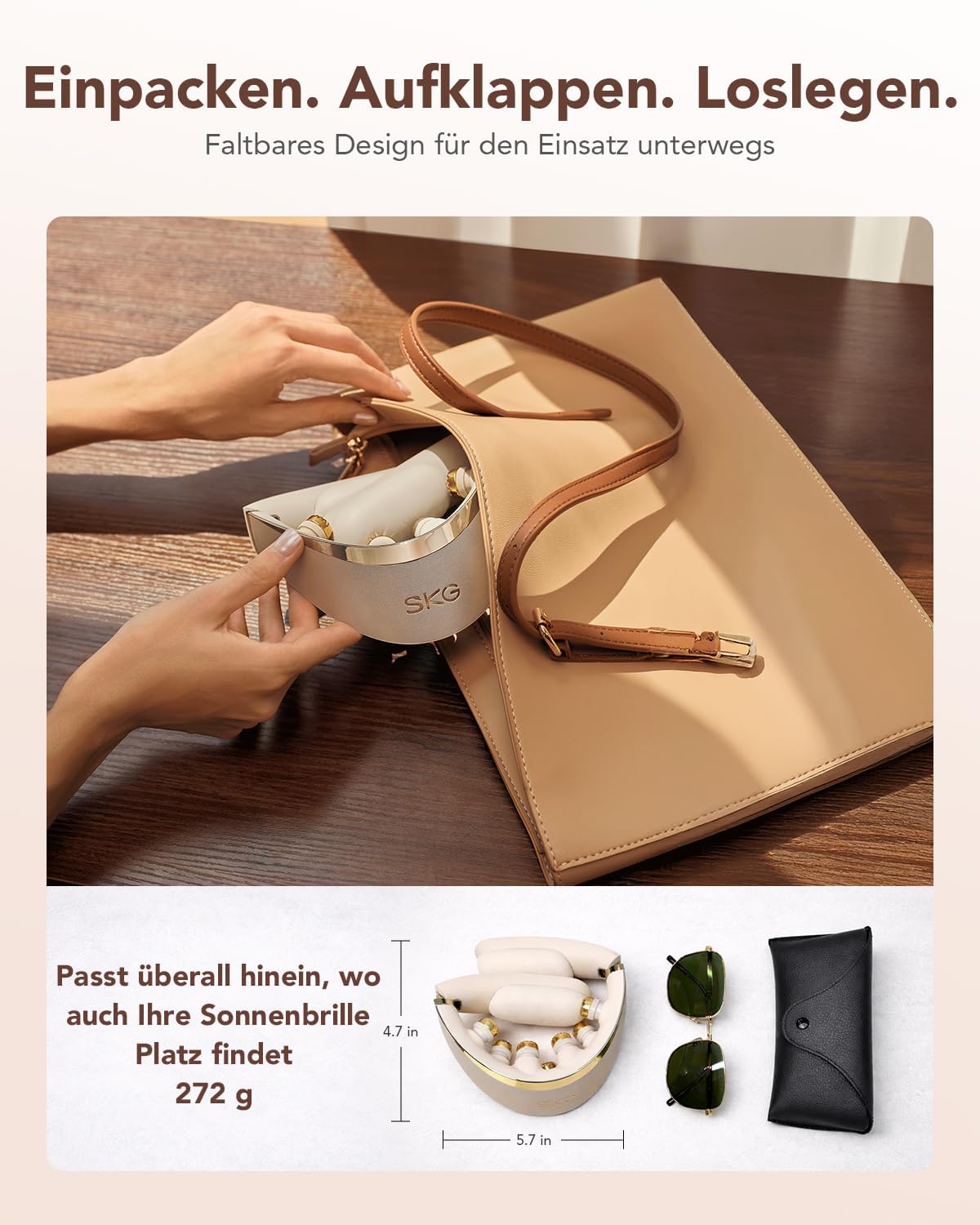 SKG Nackenmassagegerät, faltbares elektrisches Nackenmassagegerät mit Wärme & Vibration, Massageköpfe aus Titan 316L, 11 Programme, kabellos & tragbar, Geschenk für Papa, Männer und Frauen, G7 Pro Fold (Gold) – Bild 4