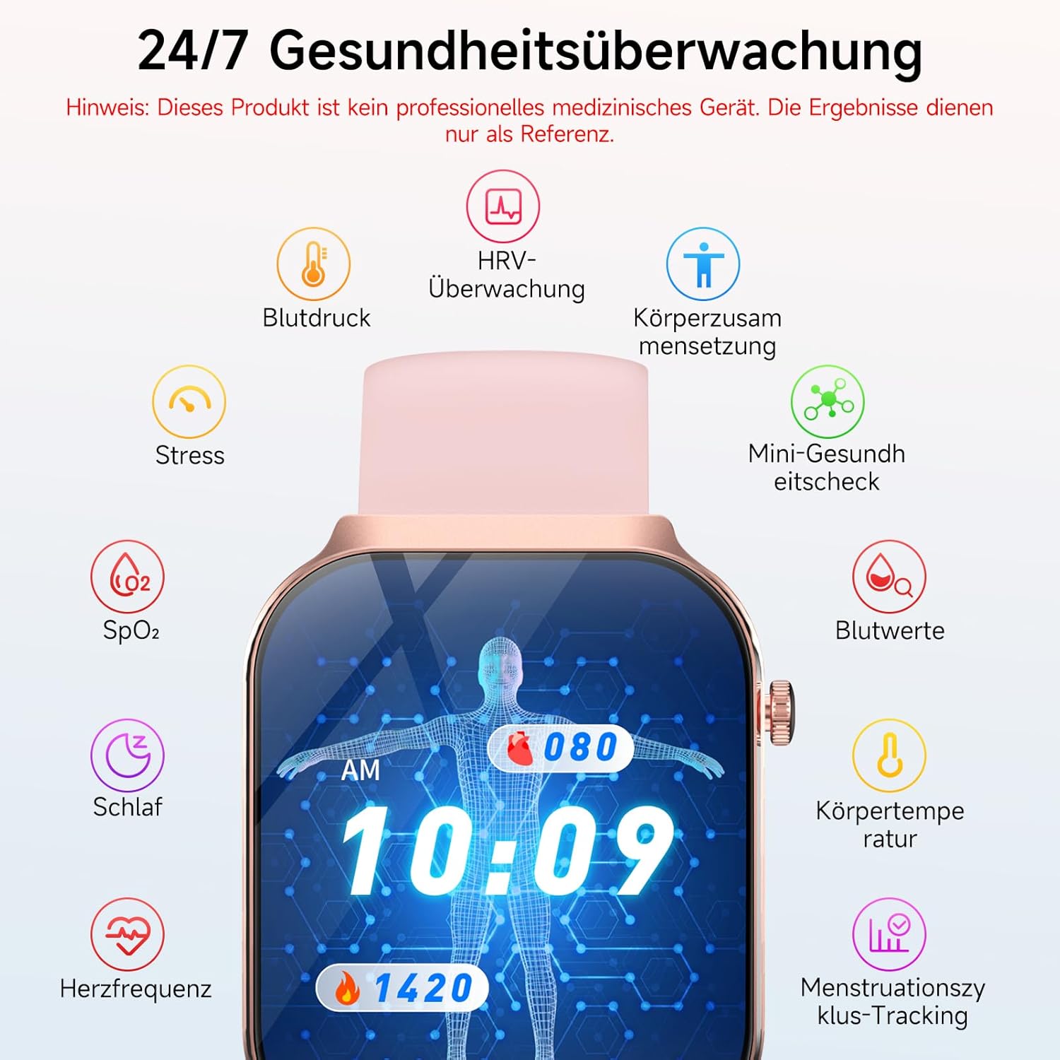 2026 Damen-Smartwatch mit EKG + HRV/BMI/Mikro-Gesundheitscheck, 2,2-Zoll-Upgrade-Gesundheitsuhr mit 3D-gebogenem Display und 24-Stunden-Herzfrequenz-Schlafmonitor für Android/iOS – Bild 4