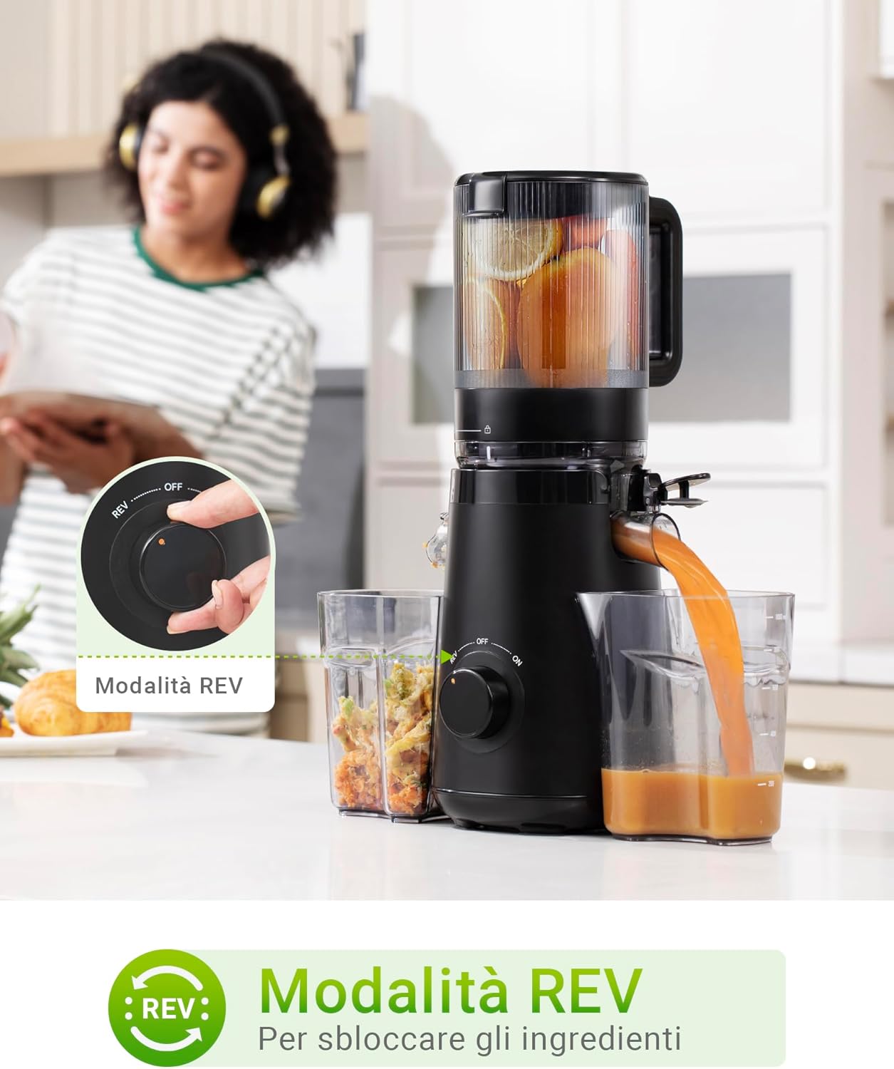 TUUMIIST Slow Juicer mit 135 mm extra großem Einfüllschacht, Entsafter für Gemüse und Obst, Testsieger, anwendbarer Entsafter für ganzes Obst und Gemüse, BPA-frei, glänzendes Schwarz – Bild 7
