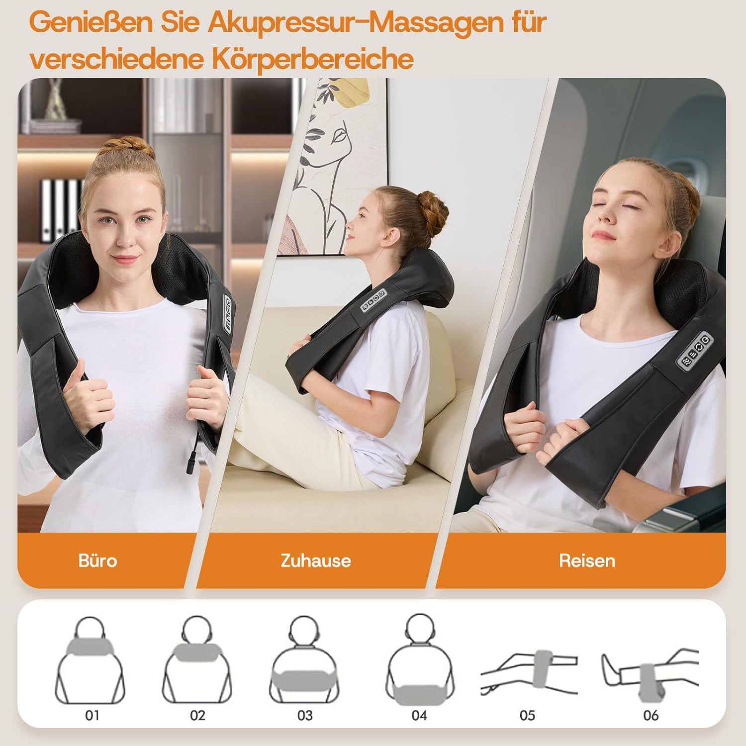 LAOBEN Deep Tissue Shiatsu Nackenmassagegerät mit Thermostatfunktion, elektrisches Massagegerät für Nacken, Schulter, Rücken, Muskeln, Schmerzlinderung zu Hause, im Büro und im Auto – Bild 7