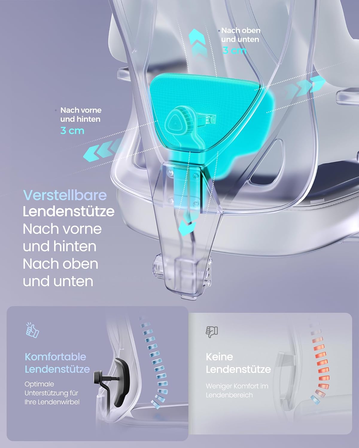 SONGMICS Bürostuhl, ergonomischer Schreibtischstuhl, Gaming-Stuhl, verstellbare Lendenwirbel-Kopfstütze, Armlehnen, verschiedene Höhen, 150 kg Tragkraft, Tintenschwarz, OBN067BH01 – Bild 5