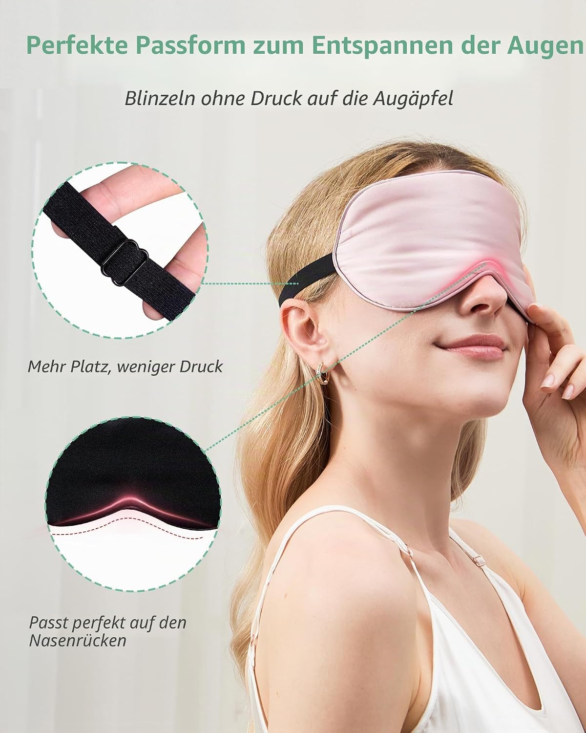 Schlafmaske aus Seide, 2er-Pack, Augenmaske aus 100 % echter natürlicher reiner Seide mit verstellbarem Riemen, Augenmaske zum Schlafen, BeeVines Augen-Schlafschutz für Yoga-Reisen, blockiert Licht – Bild 3