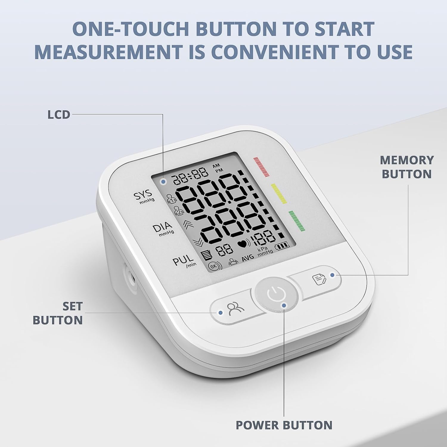 Oberarm-Blutdruckmessgerät mit LCD-Display und verstellbarer Manschette (22–42 cm), automatisches Blutdruckmessgerät mit One-Touch-Bedienung – Bild 7