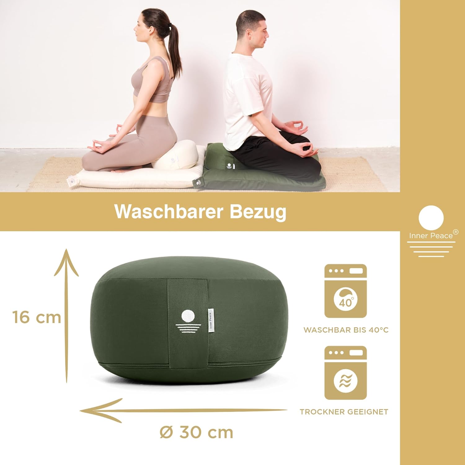 Inner Peace Yogakissen Meditationskissen aus 100 % Bio-Baumwolle und mit Bio-Dinkelspelzfüllung | Yogakissen Rundes Yoga-Sitzkissen, Yogakissen-Meditationskissen, Yoga-Meditationskissen | Meditationskissen rund, höhenverstellbar, Yoga Sitzkissen, waschbarer Bezug, Meditationszubehör – Bild 5