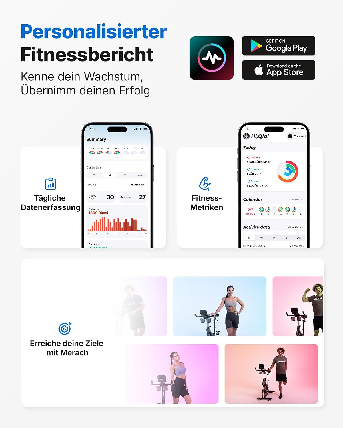 MERACH Heimtrainer mit einstellbarem Widerstand, leises Heimtrainer-Fahrrad mit verbessertem LED-Monitor, Tablet-Halterung, Indoor-Cycling-Fahrrad für Cardio-Training zu Hause, eigene App, bis zu 136 kg – Bild 2