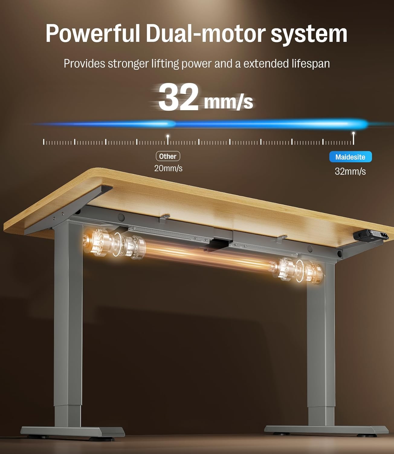 MAIDeSITe S2 Pro höhenverstellbarer Schreibtisch (140 x 70 cm), höhenverstellbarer elektrischer Stehtisch, energieeffizient, flüsterleiser Doppelmotor, Tragkraft 160 kg mit Kollisionsschutzfunktion – Bild 4