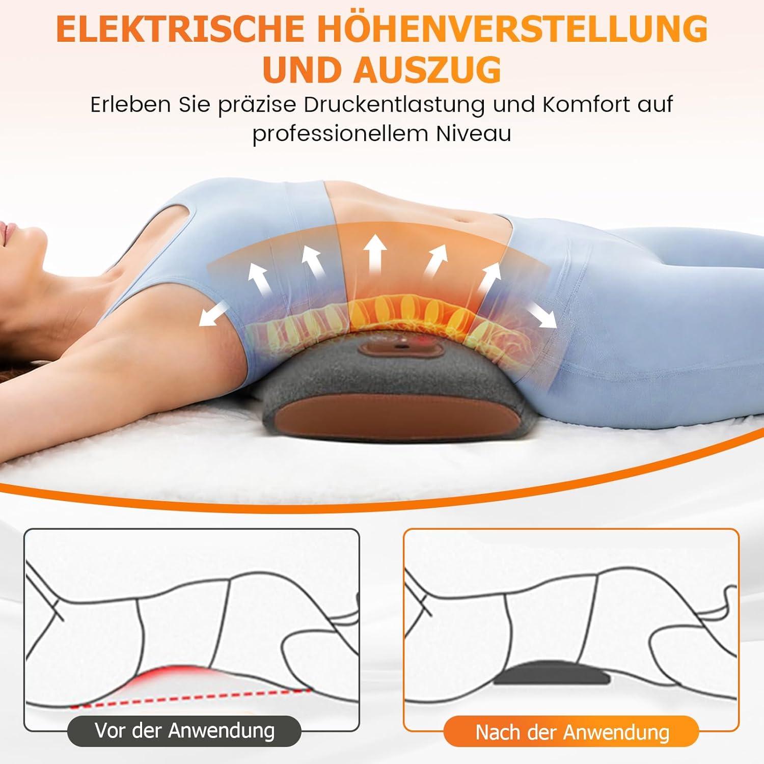 Massagegerät für den Rücken, elektrisches Lendenkissen mit Wärme- und Vibrationsmassage, Rückenmassagegerät, 3 Massagetechniken, 3 Temperatureinstellungen, Traktionsgerät zur Lendenwirbelstütze, Geschenk – Bild 2