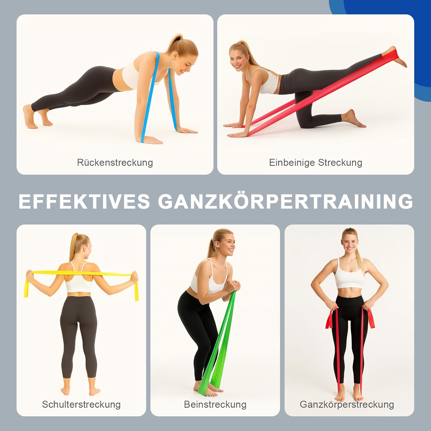 SURFOU Fitnessbänder-Set mit 4 Widerstandsstufen, hautfreundliche Widerstandsbänder mit Tragetasche, Übungsband, ideal für Fitnessstudio, Zuhause, Yoga, Pilates, Krafttraining und Rehabilitationstraining – Bild 4