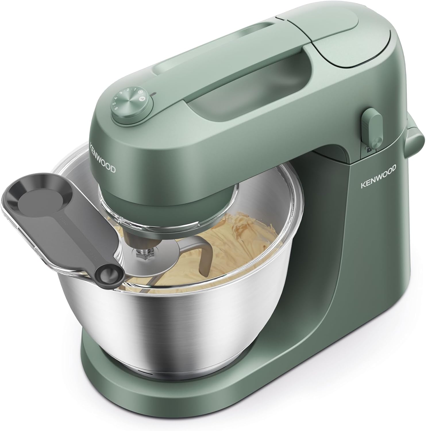 Kenwood Go Kompakte Küchenmaschine zum Backen, platzsparendes Design mit 4L-Schüssel, 3 höhenverstellbare Metall-Rührwerkzeuge, drehbarer Spritzschutz, 6 Ebenen, Tragegriff, 800 W, Grün (KZM35000GR) – Bild 2