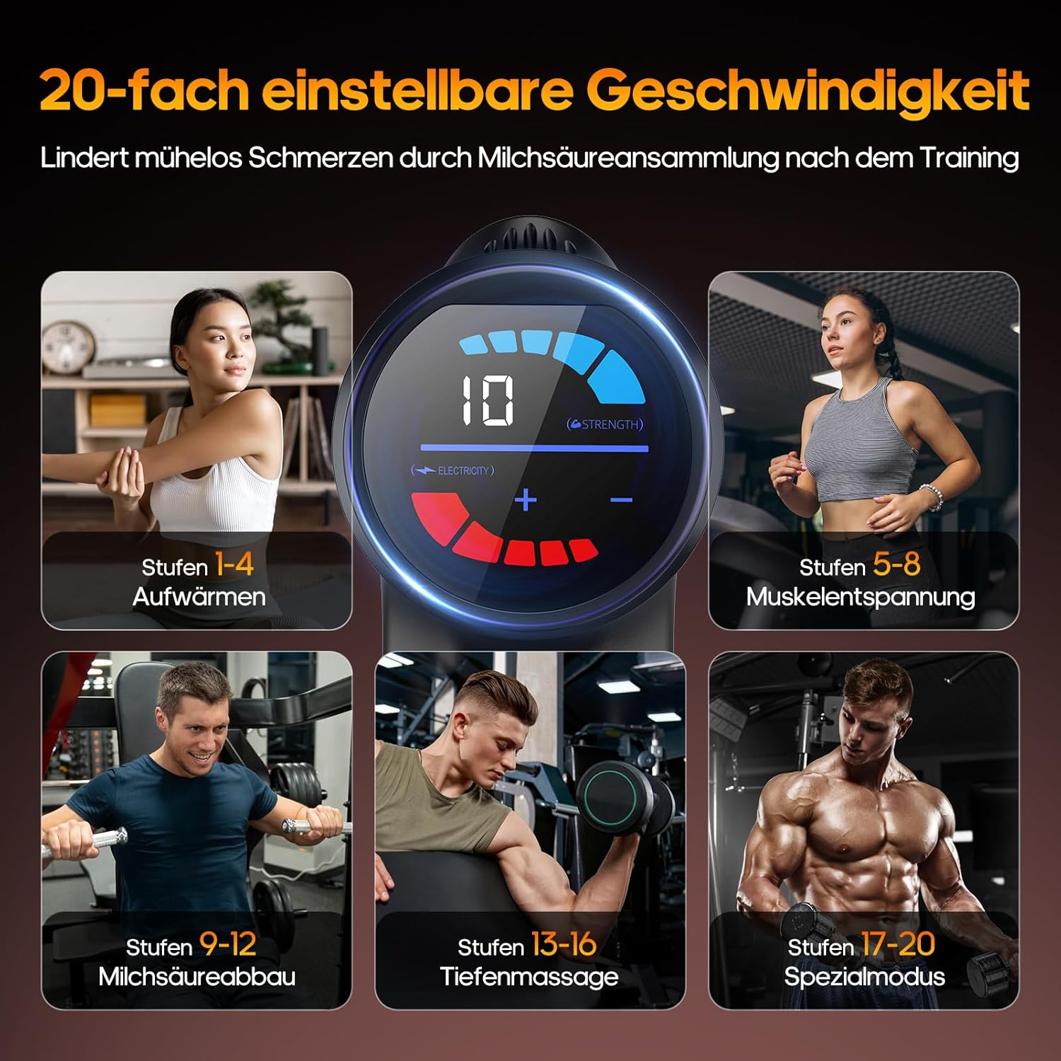 Massagepistole mit Wärmefunktion, AERLANG Muskelmassagepistole, Massagegerät mit LED-Anzeige, Handmassagegerät Geschenke für Männer, Massagepistole mit 20 einstellbaren Stufen und 7 Massageköpfen – Bild 5