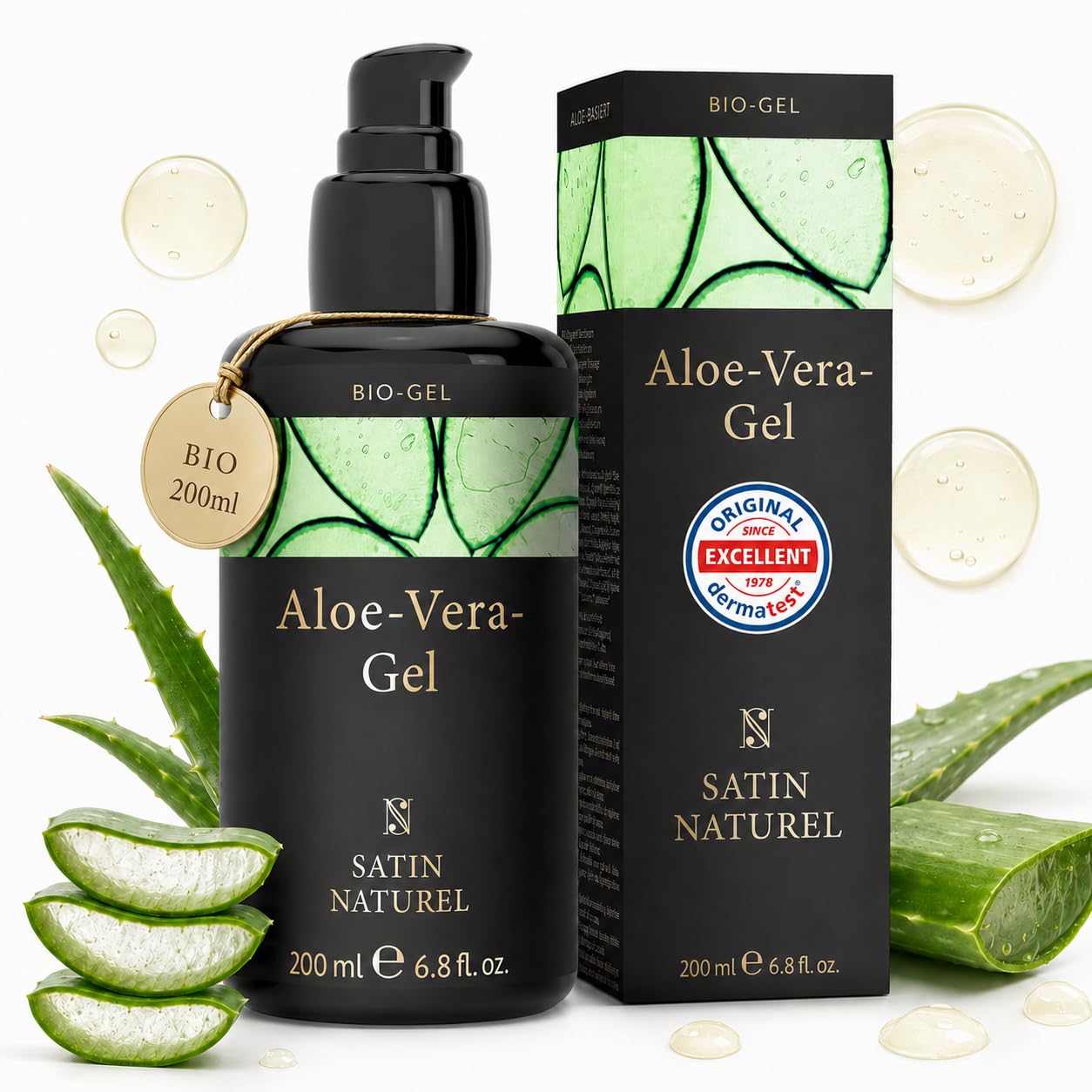 ÖKO-Testauszeichnung sehr gut - Bio-Aloe-Vera-Gel mit Jasmin-Duft 200 ml / Sonnenschutz-Glasflasche / mit Hyaluronsäure, Bio-Spirulina & Panthenol / After Sun / vegane Naturkosmetik hergestellt in Deutschland