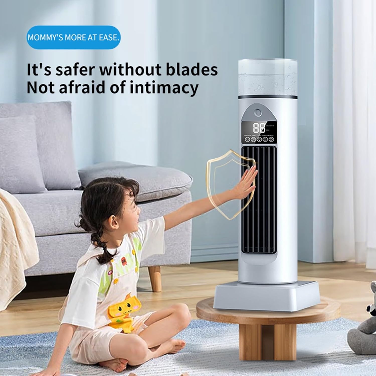 Klimaanlagenventilator, Kühlventilatoren, die kalte Luft blasen, Raumkühler, coole Gadgets, flügelloser, leiser Verdunstungsbefeuchter mit Timer und Fernbedienung für Schlafzimmer, Büro – Bild 5