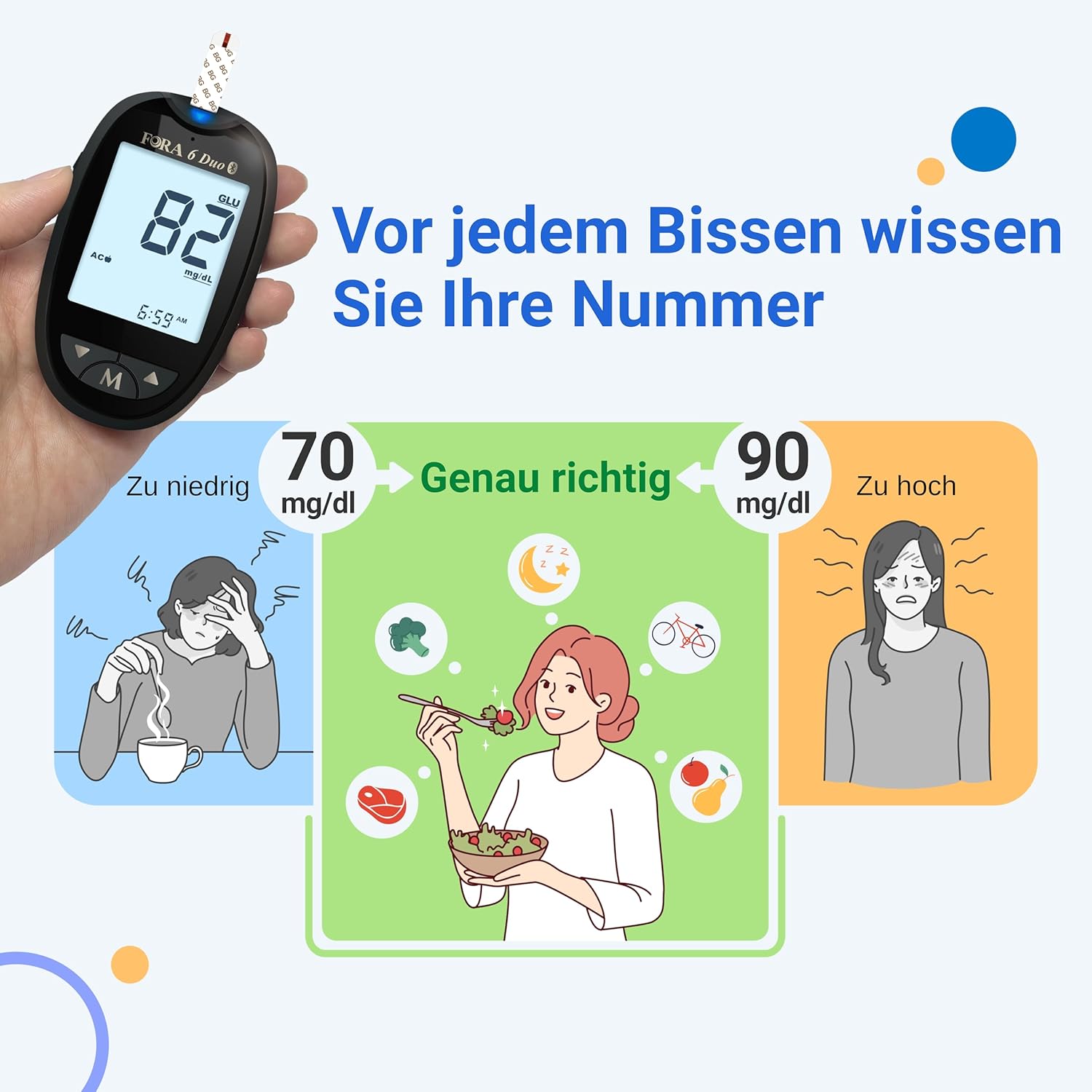 FORA 6 Duo Blutzucker- und Ketonmessgerät-Set – mit 60 Blutzucker-Teststreifen | 2-in-1-Messgerät (Glukosestreifen im Lieferumfang enthalten, Ketonstreifen separat erhältlich) – Bild 3