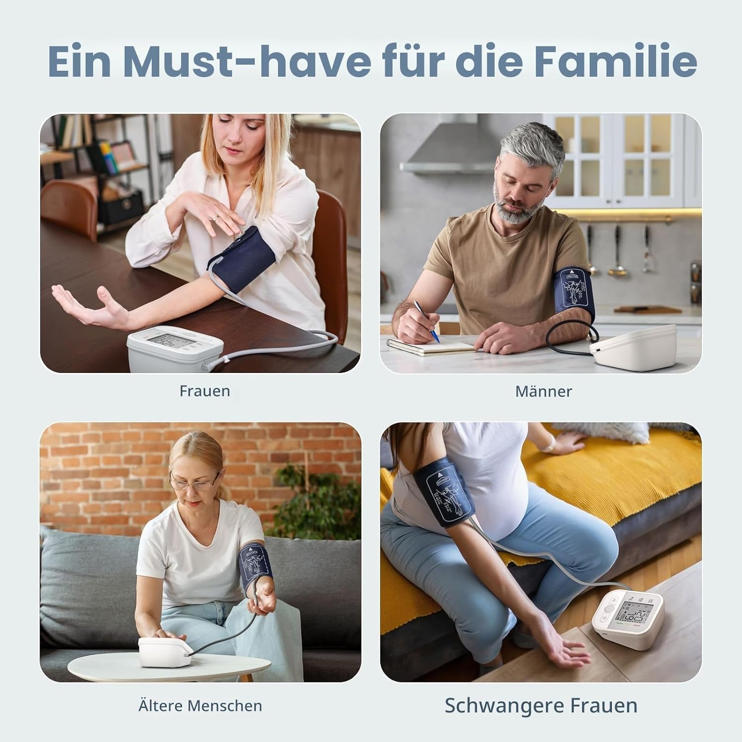 Oberarm-Blutdruckmessgerät mit LCD-Display und verstellbarer Manschette (22–42 cm), automatisches Blutdruckmessgerät mit One-Touch-Bedienung – Bild 8