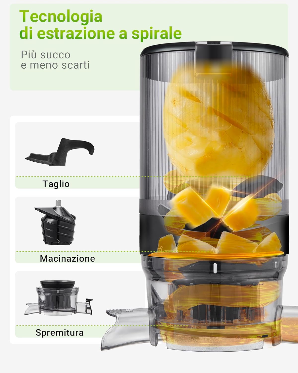 TUUMIIST Slow Juicer mit 135 mm extra großem Einfüllschacht, Entsafter für Gemüse und Obst, Testsieger, anwendbarer Entsafter für ganzes Obst und Gemüse, BPA-frei, glänzendes Schwarz – Bild 4