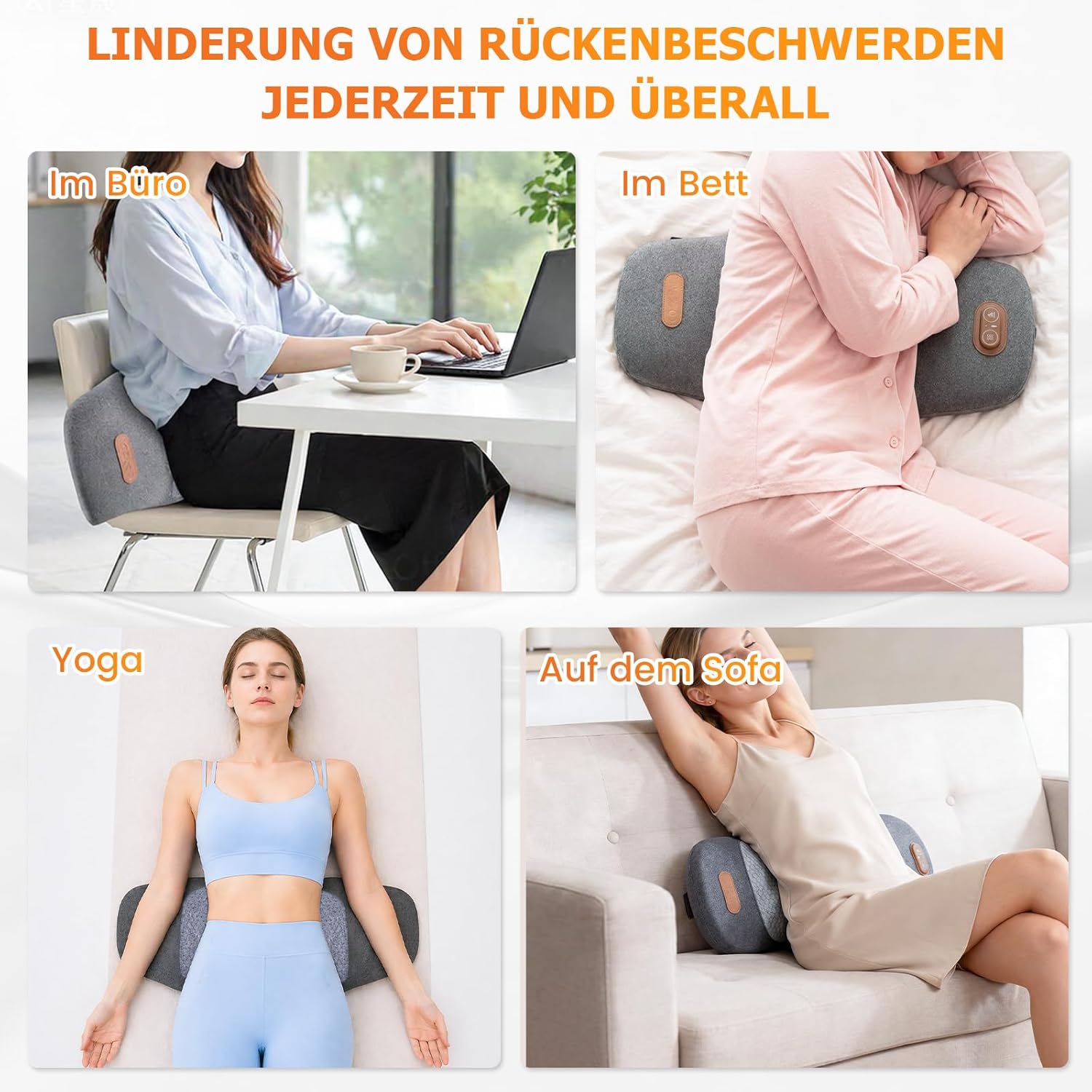 Massagegerät für den Rücken, elektrisches Lendenkissen mit Wärme- und Vibrationsmassage, Rückenmassagegerät, 3 Massagetechniken, 3 Temperatureinstellungen, Traktionsgerät zur Lendenwirbelstütze, Geschenk – Bild 8