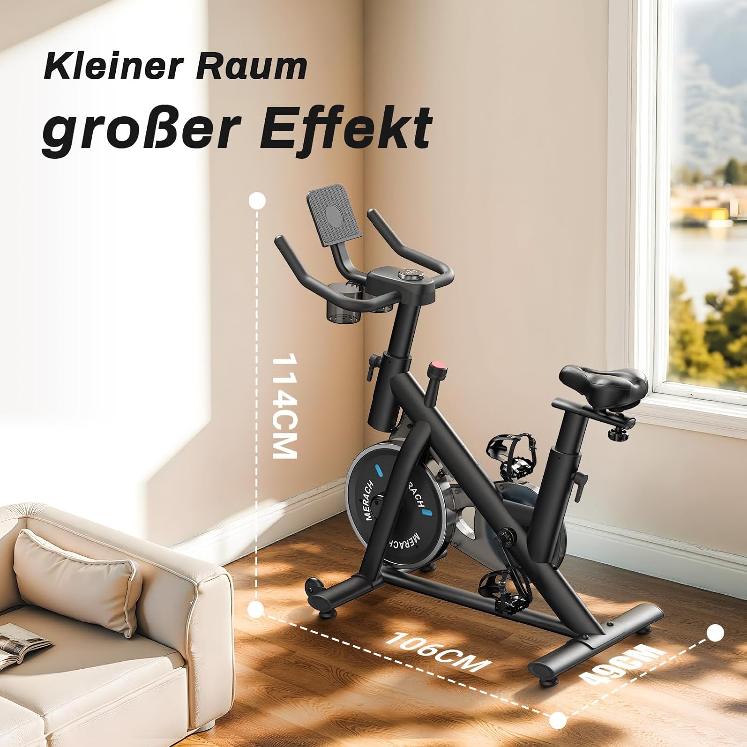 MERACH Heimtrainer mit einstellbarem Widerstand, leises Heimtrainer-Fahrrad mit verbessertem LED-Monitor, Tablet-Halterung, Indoor-Cycling-Fahrrad für Cardio-Training zu Hause, eigene App, bis zu 136 kg – Bild 7