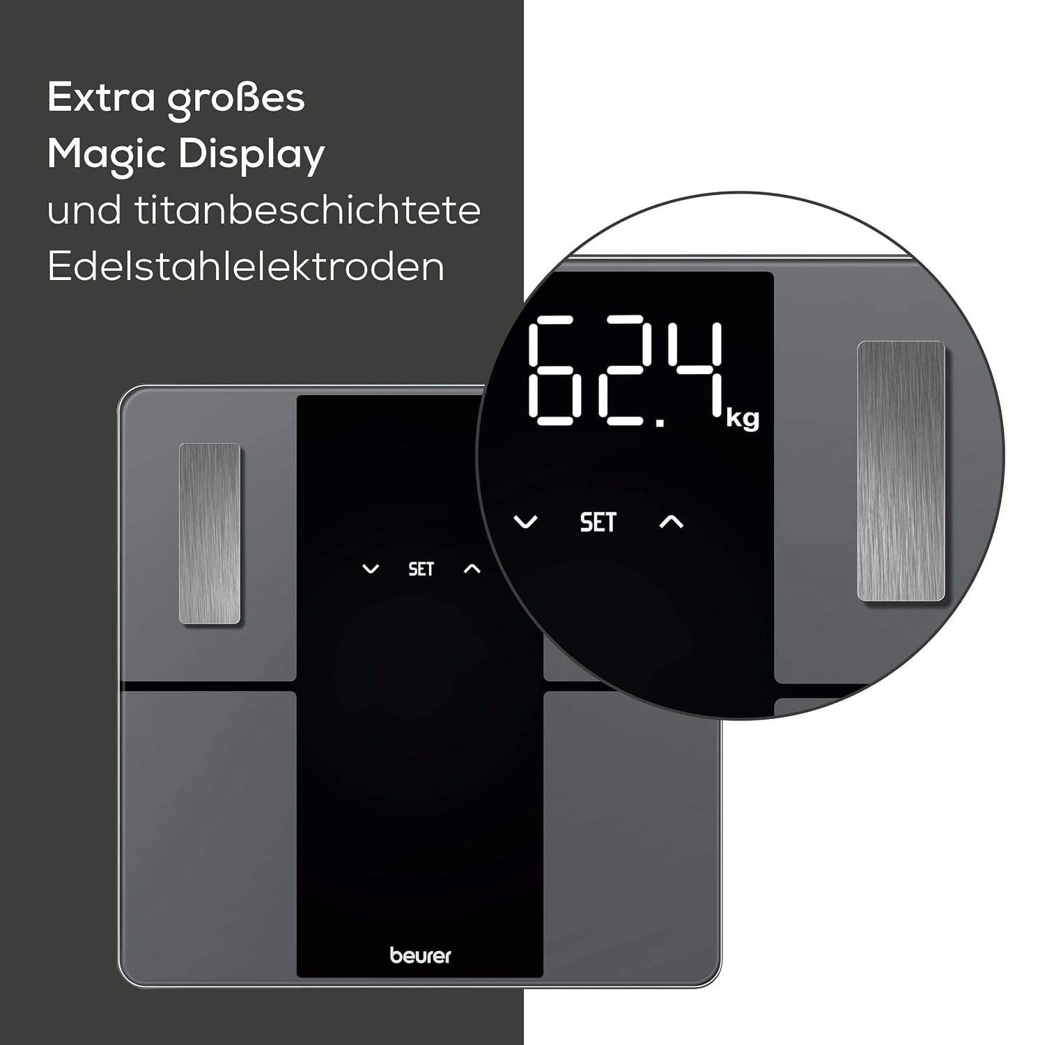 Beurer BF 500 Diagnosewaage mit Bluetooth, digitale Körperwaage mit App, Ermittlung und Analyse von Körperwerten, Messung von Körperfett- und Muskelanteil, extragroßes Display – Bild 5