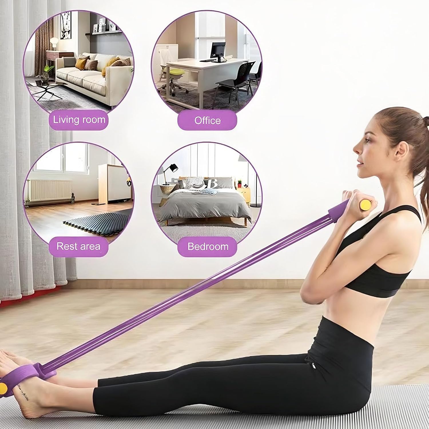 6 Tube Fitnessbänder mit Pedal – Elastischer Bauchtrainer für Zuhause, Workout-Band für Ganzkörperübungen & Krafttraining – Bild 2