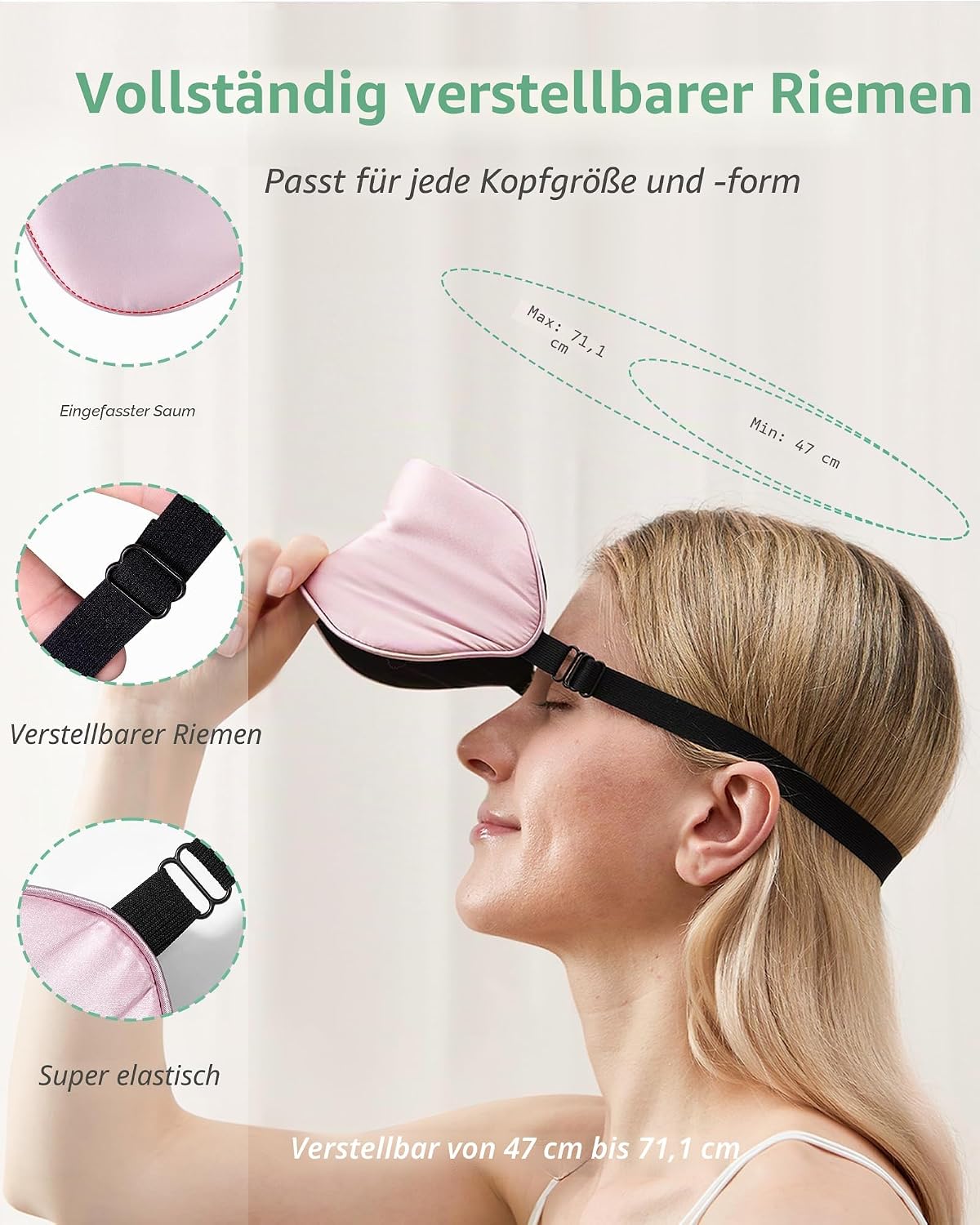 Schlafmaske aus Seide, 2er-Pack, Augenmaske aus 100 % echter natürlicher reiner Seide mit verstellbarem Riemen, Augenmaske zum Schlafen, BeeVines Augen-Schlafschutz für Yoga-Reisen, blockiert Licht – Bild 5