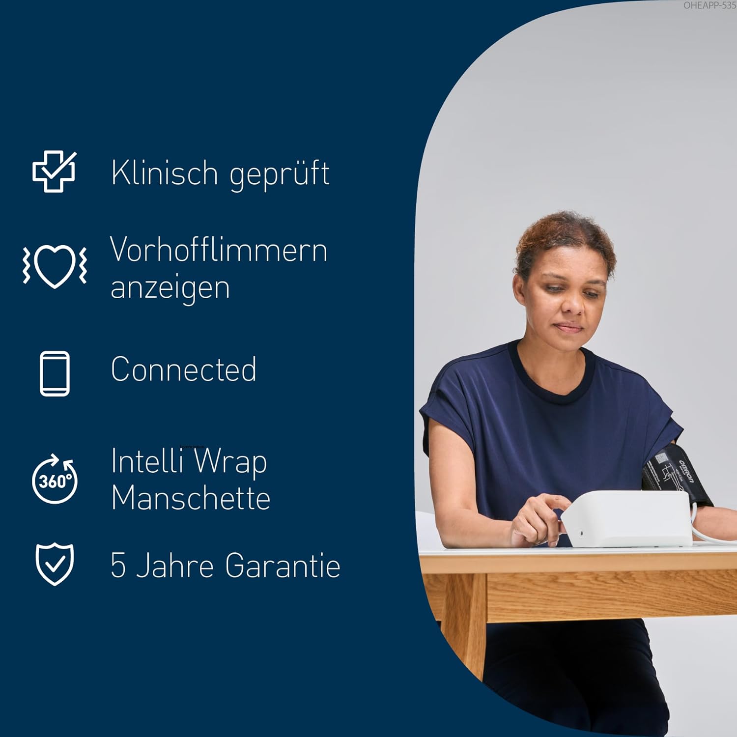 OMRON X7 Smart AFib Oberarm-Blutdruckmessgerät | Vorhofflimmern-Screening zu Hause Blutdruckkontrolle | Klinisch validiert | 2 Benutzer | Intelli Wrap-Manschette 22–42 cm | Kostenlose App – Bild 8