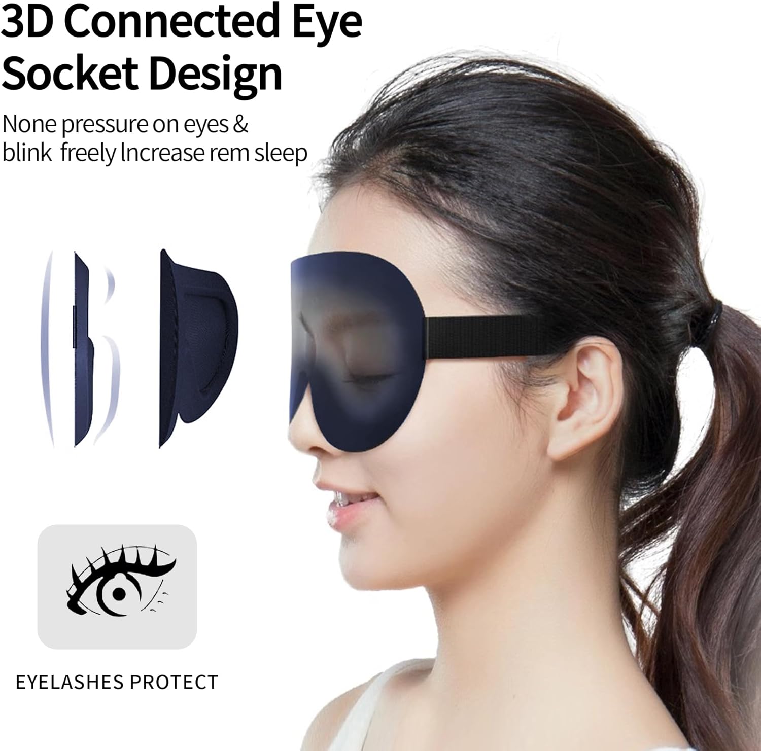 townsslik 3D-Schlafaugenmaske, doppelseitig, 19 mm, luxuriöse Maulbeerseide, keine Beeinträchtigung der Wimpern, angenehm für die Augen, verstellbarer Schultergurt, schöne Geschenke, Marineblau – Bild 5