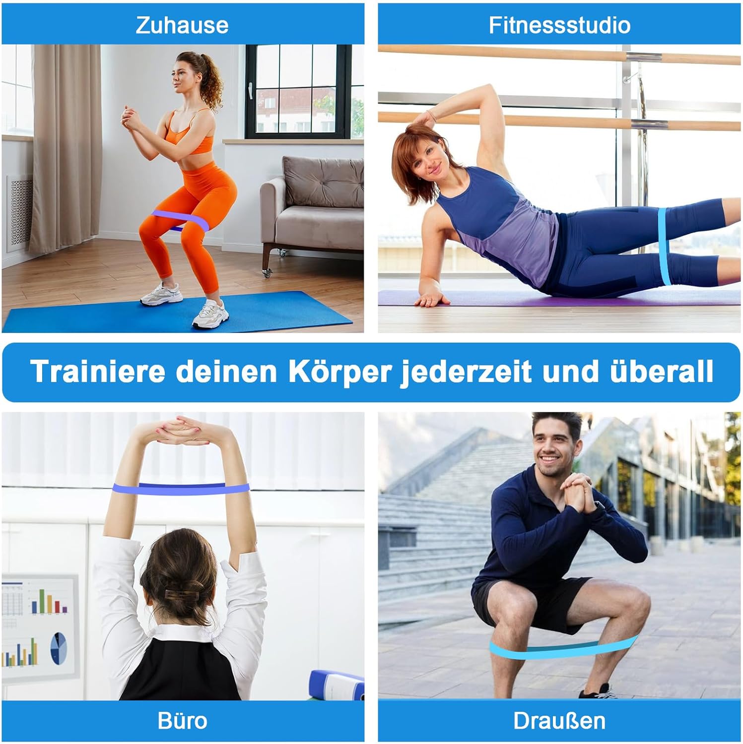 SURFOU Fitnessbänder Set mit 5 verschiedenen Stärken, hautfreundlich, Terrabänder für Krafttraining, mit Tragebeutel, Widerstandsbänder für Muskelaufbau, Pilates, Yoga und Reha-Training – Bild 2